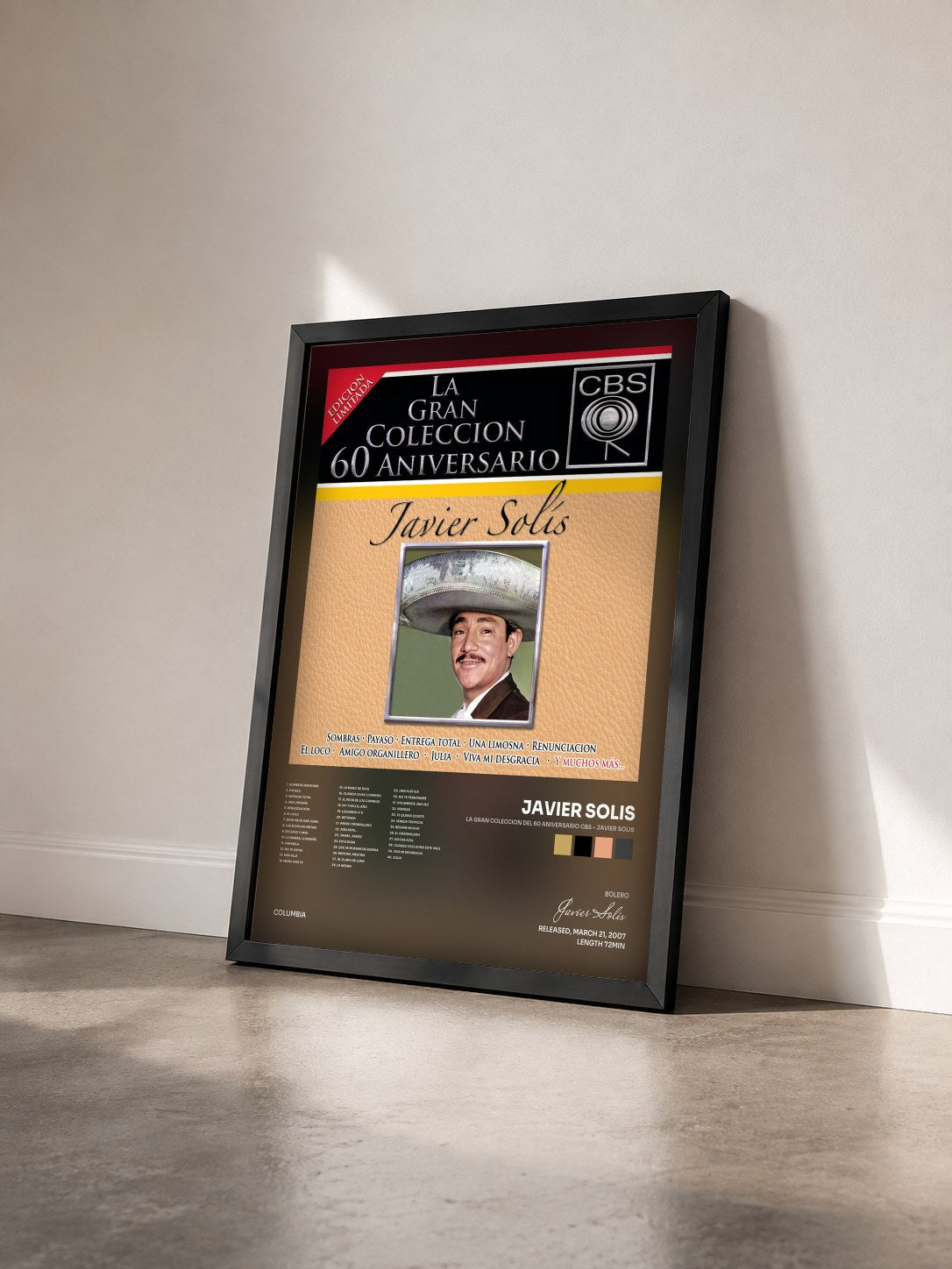 #noir Tableau de l'album La Gran Coleccion Del 60 Aniversario CBS - Javier Solis de Javier Solis vu de trois quarts, cadre noir