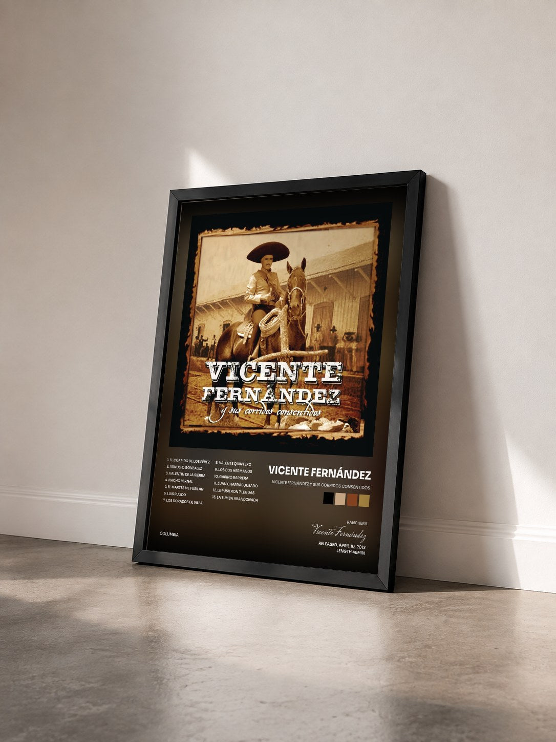 #noir Tableau de l'album Vicente Fernández Y Sus Corridos Consentidos de Vicente Fernández vu de trois quarts, cadre noir