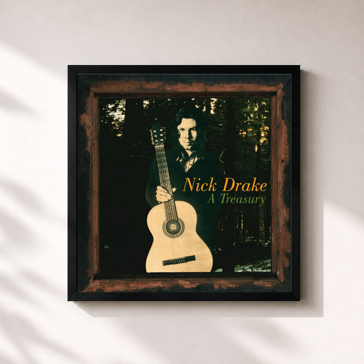 #noir Tableau carré de l'album A Treasury de Nick Drake, cadre noir 32x32 cm