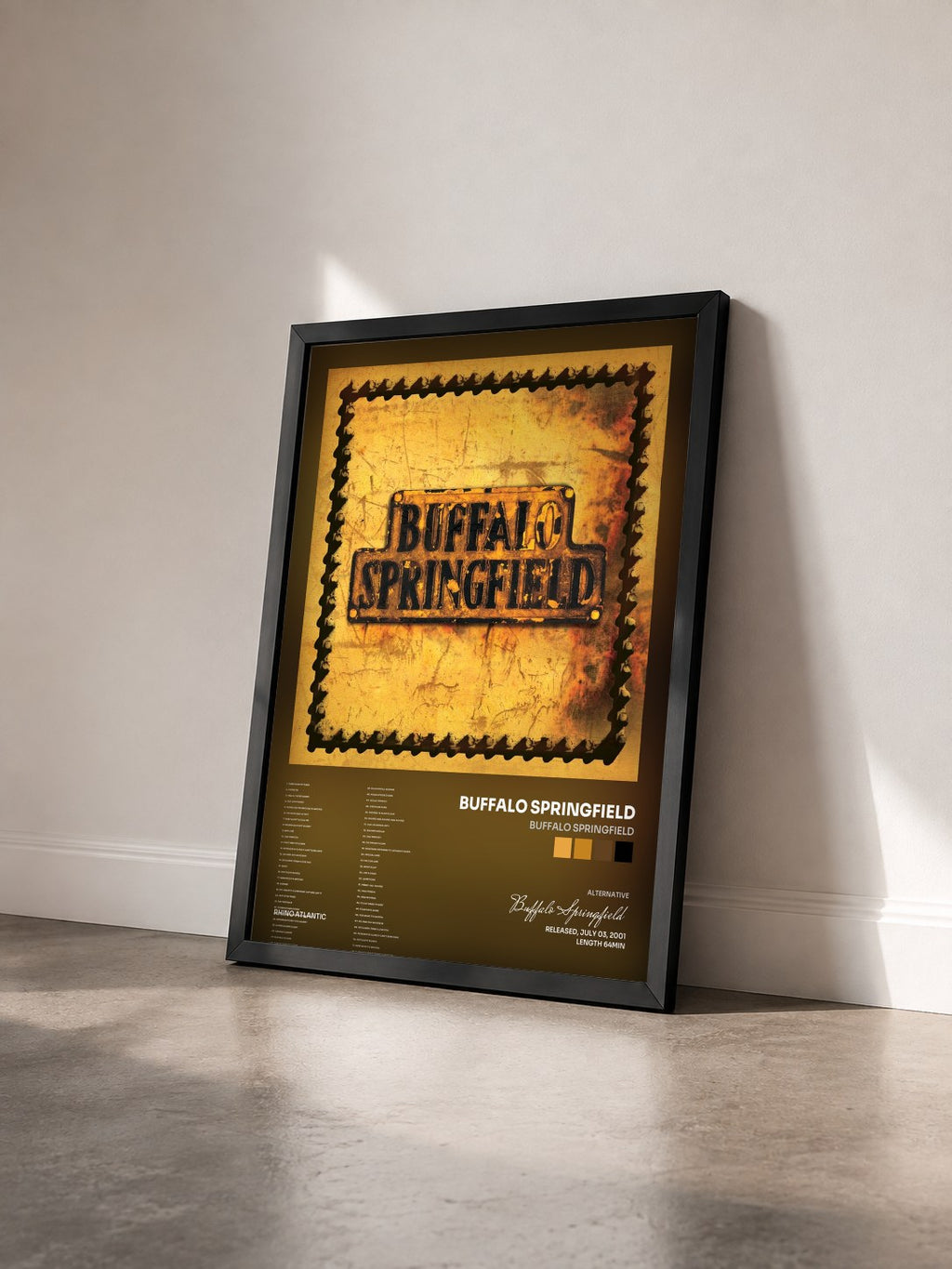 #noir Tableau de l'album Buffalo Springfield de Buffalo Springfield vu de trois quarts, cadre noir