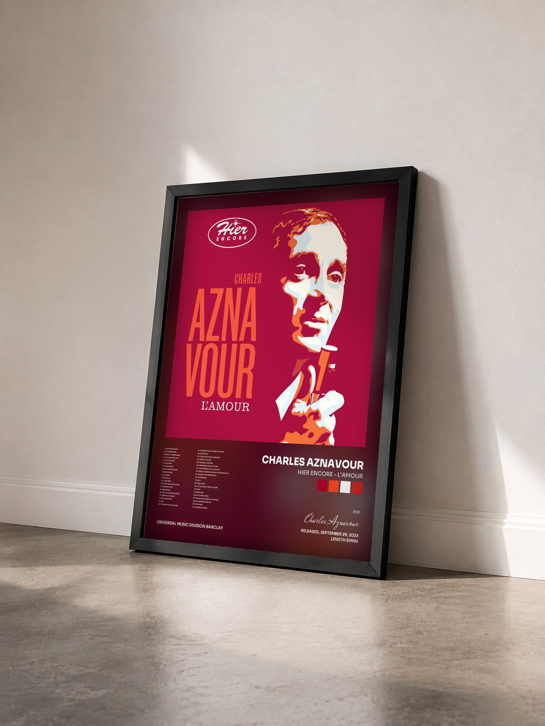 #noir Tableau de l'album Hier encore - L'amour de Charles Aznavour vu de trois quarts, cadre noir