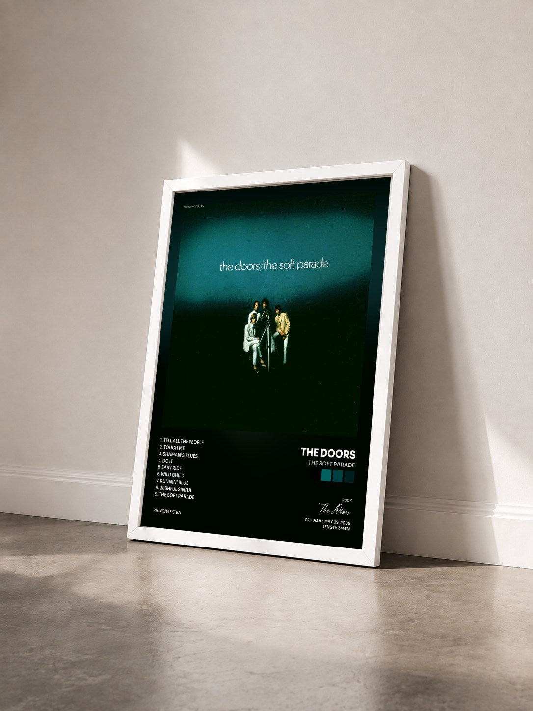 #blanc Tableau de l'album The Soft Parade de The Doors vu de trois quarts, cadre blanc