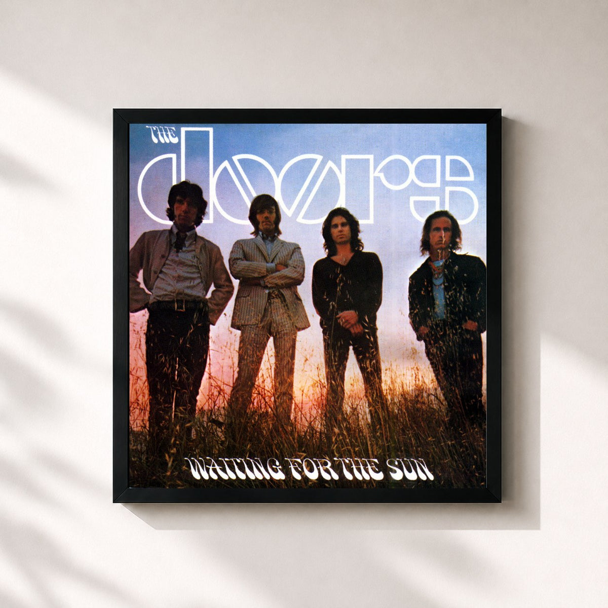 #noir Tableau carré de l'album Waiting for the Sun de The Doors, cadre noir 32x32 cm