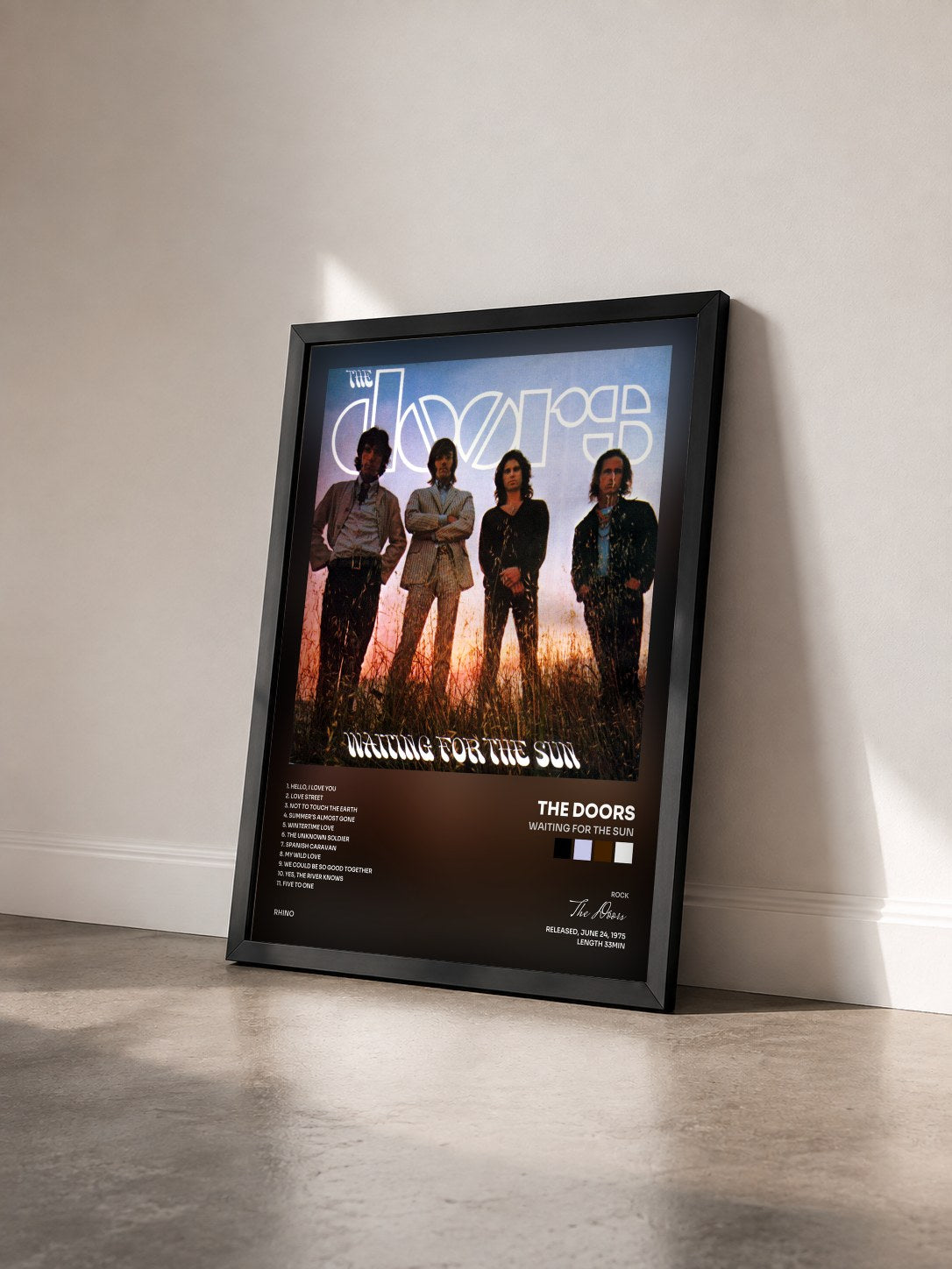 #noir Tableau de l'album Waiting for the Sun de The Doors vu de trois quarts, cadre noir