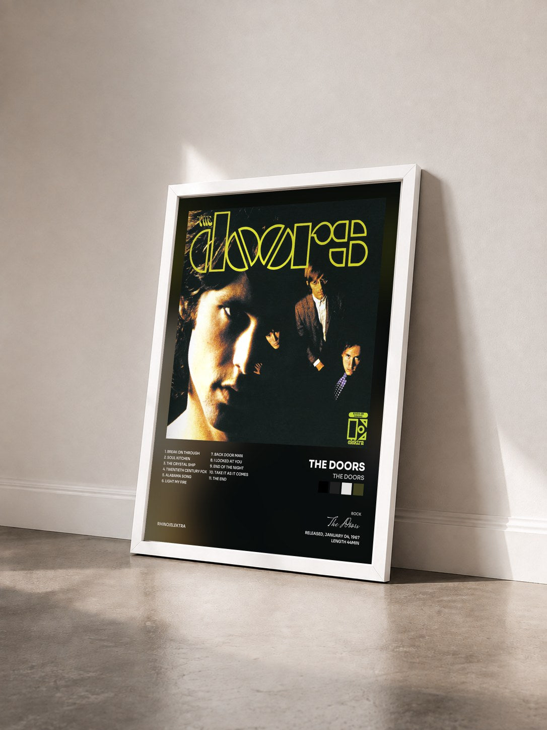 #blanc Tableau de l'album The Doors de The Doors vu de trois quarts, cadre blanc