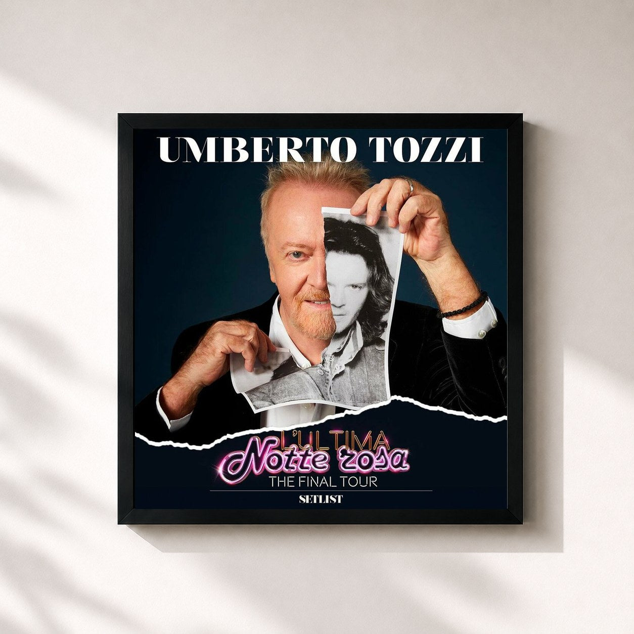 #noir Tableau carré de l'album L’ultima Notte rosa: The Final tour - Setlist de Umberto Tozzi, cadre noir 32x32 cm