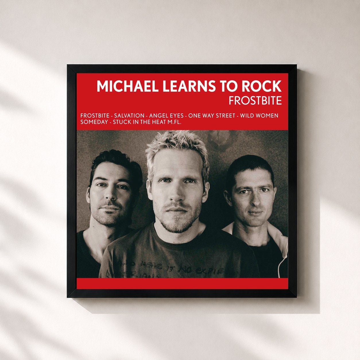 #noir Tableau carré de l'album Frostbite de Michael Learns to Rock, cadre noir 32x32 cm