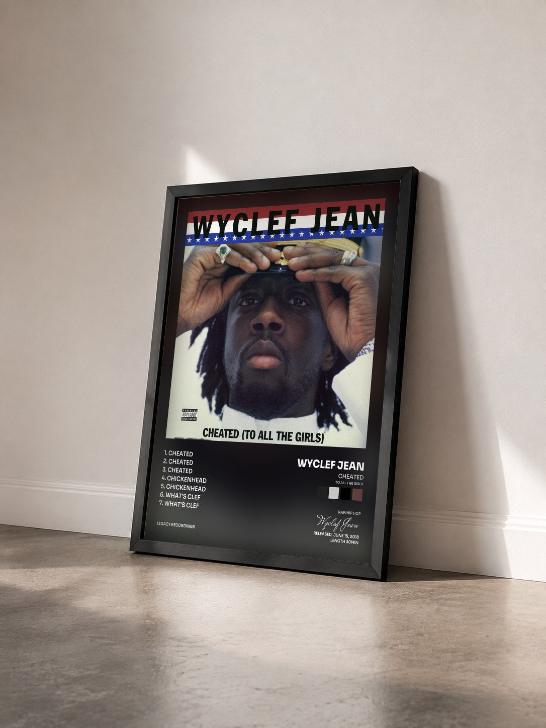 #noir Tableau de l'album Cheated (To All the Girls) - EP de Wyclef Jean vu de trois quarts, cadre noir