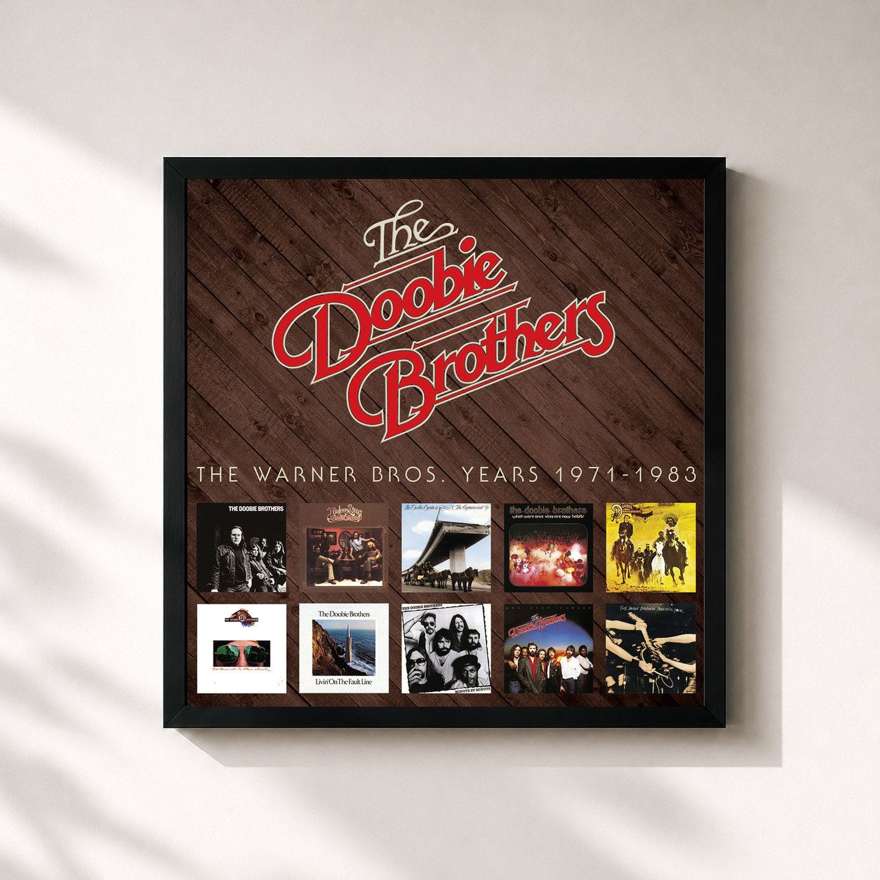#noir Tableau carré de l'album The Warner Bros. Years 1971-1983 de The Doobie Brothers, cadre noir 32x32 cm