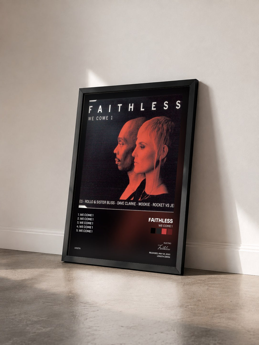 #noir We Come 1 de Faithless en lámina enmarcada vista de tres cuartos, marco negro