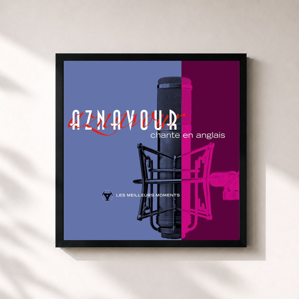 #noir Tableau carré de l'album Charles Aznavour chante en anglais - Les meilleurs moments de Charles Aznavour, cadre noir 32x32 cm