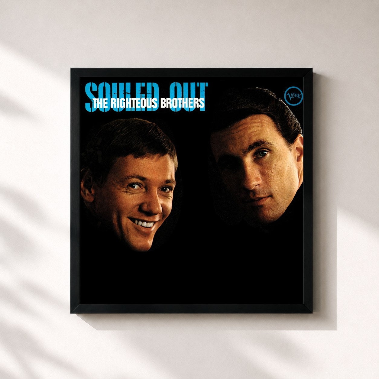 #noir Tableau carré de l'album Souled Out de The Righteous Brothers, cadre noir 32x32 cm