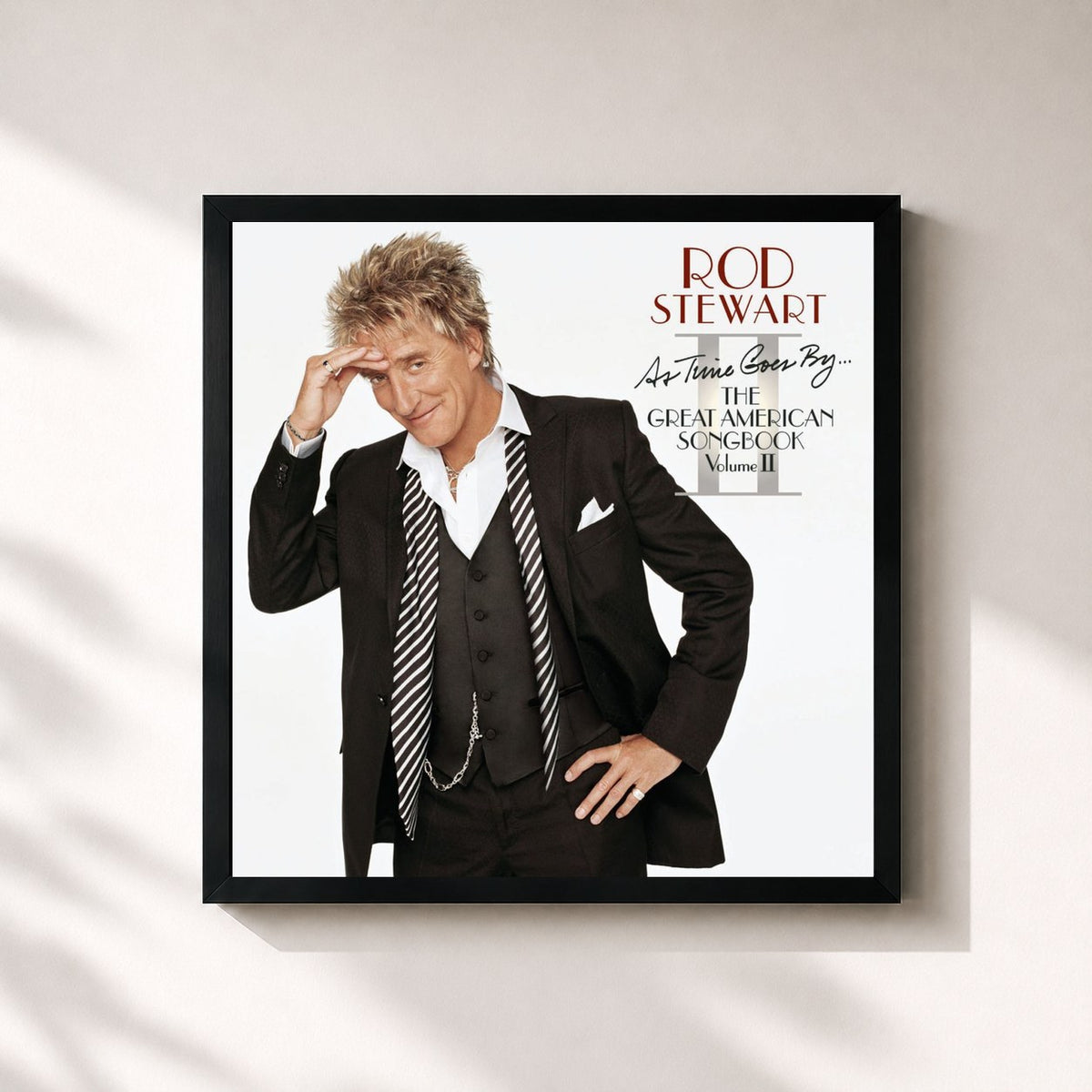 #noir As Time Goes By...The Great American Songbook: Volume II de Rod Stewart en lámina cuadrada enmarcada, marco negro de 32x32 cm