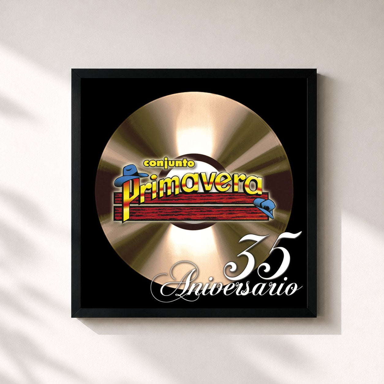 #noir Tableau carré de l'album 35 Aniversario de Conjunto Primavera, cadre noir 32x32 cm