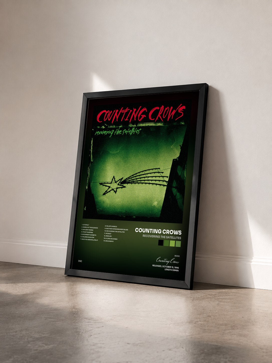 #noir Recovering The Satellites von Counting Crows als gerahmter Kunstdruck von schräg gesehen, schwarzer Rahmen