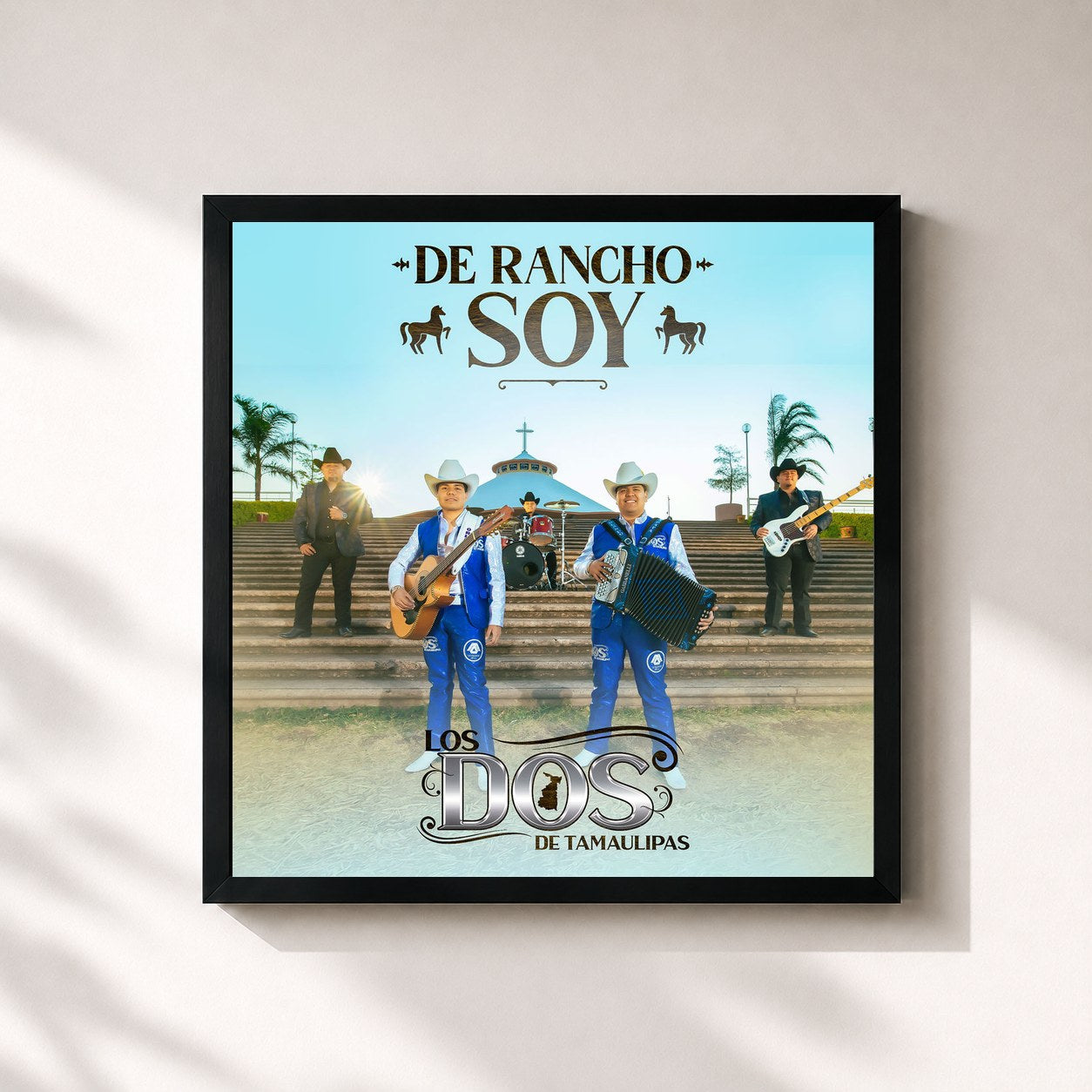 #noir Tableau carré de l'album De Rancho Soy de LOS DOS DE TAMAULIPAS, cadre noir 32x32 cm