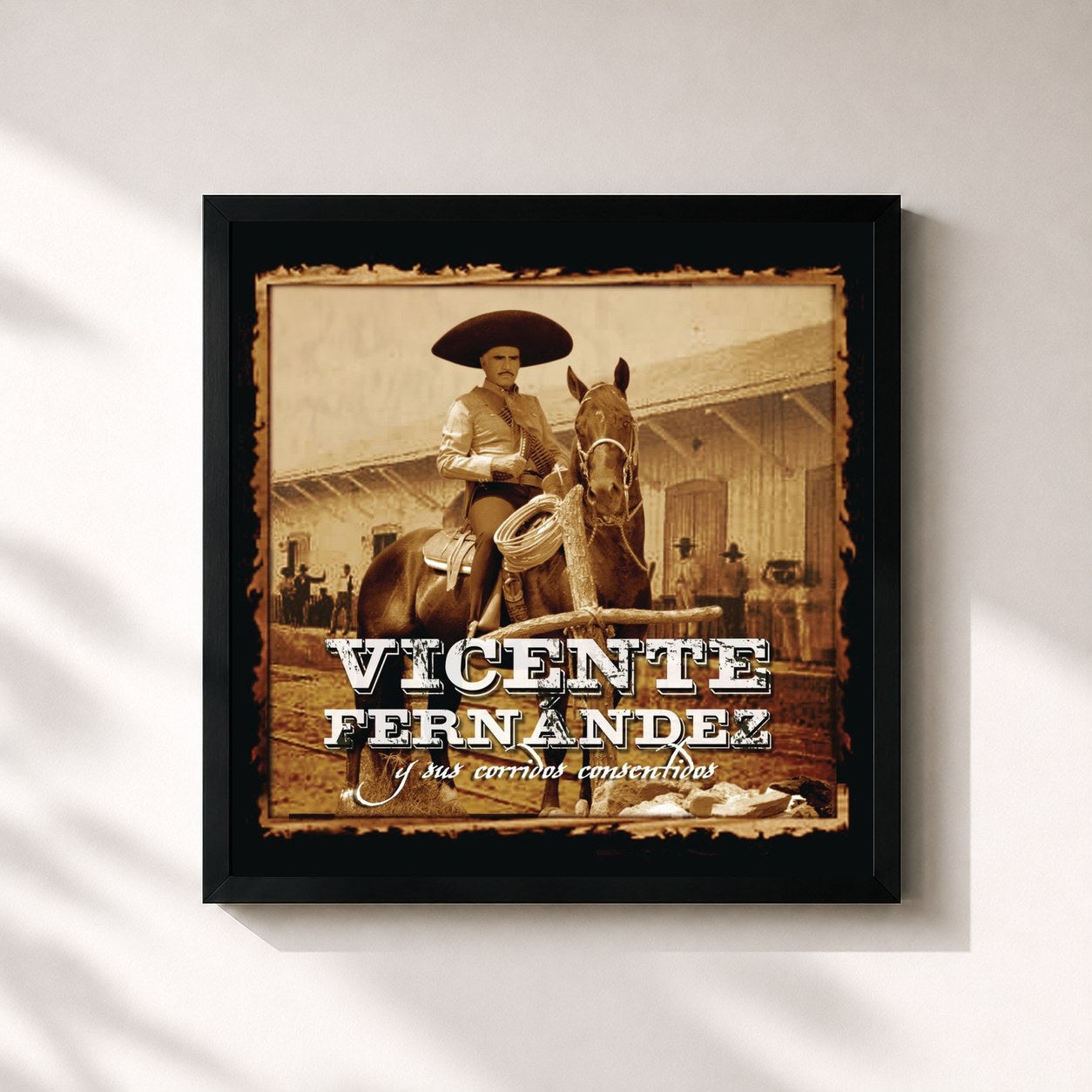 #noir Tableau carré de l'album Vicente Fernández Y Sus Corridos Consentidos de Vicente Fernández, cadre noir 32x32 cm