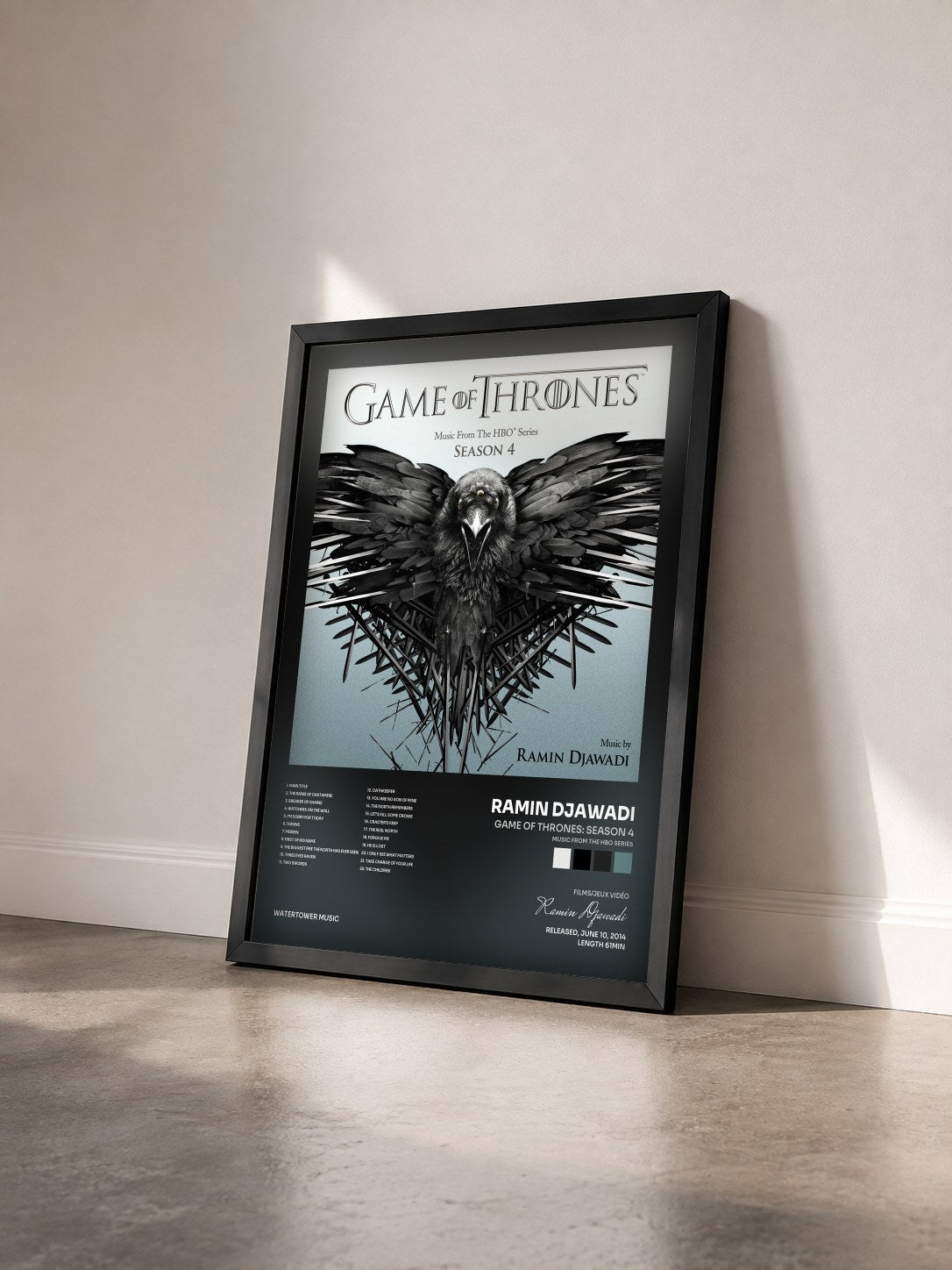 #noir Tableau de l'album Game Of Thrones: Season 4 (Music from the HBO Series) de Ramin Djawadi vu de trois quarts, cadre noir