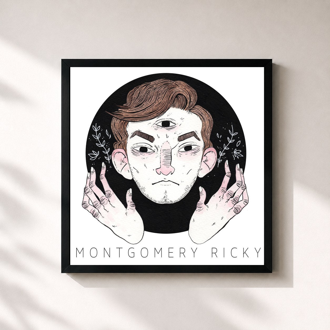 #noir Tableau carré de l'album Montgomery Ricky de Ricky Montgomery, cadre noir 32x32 cm