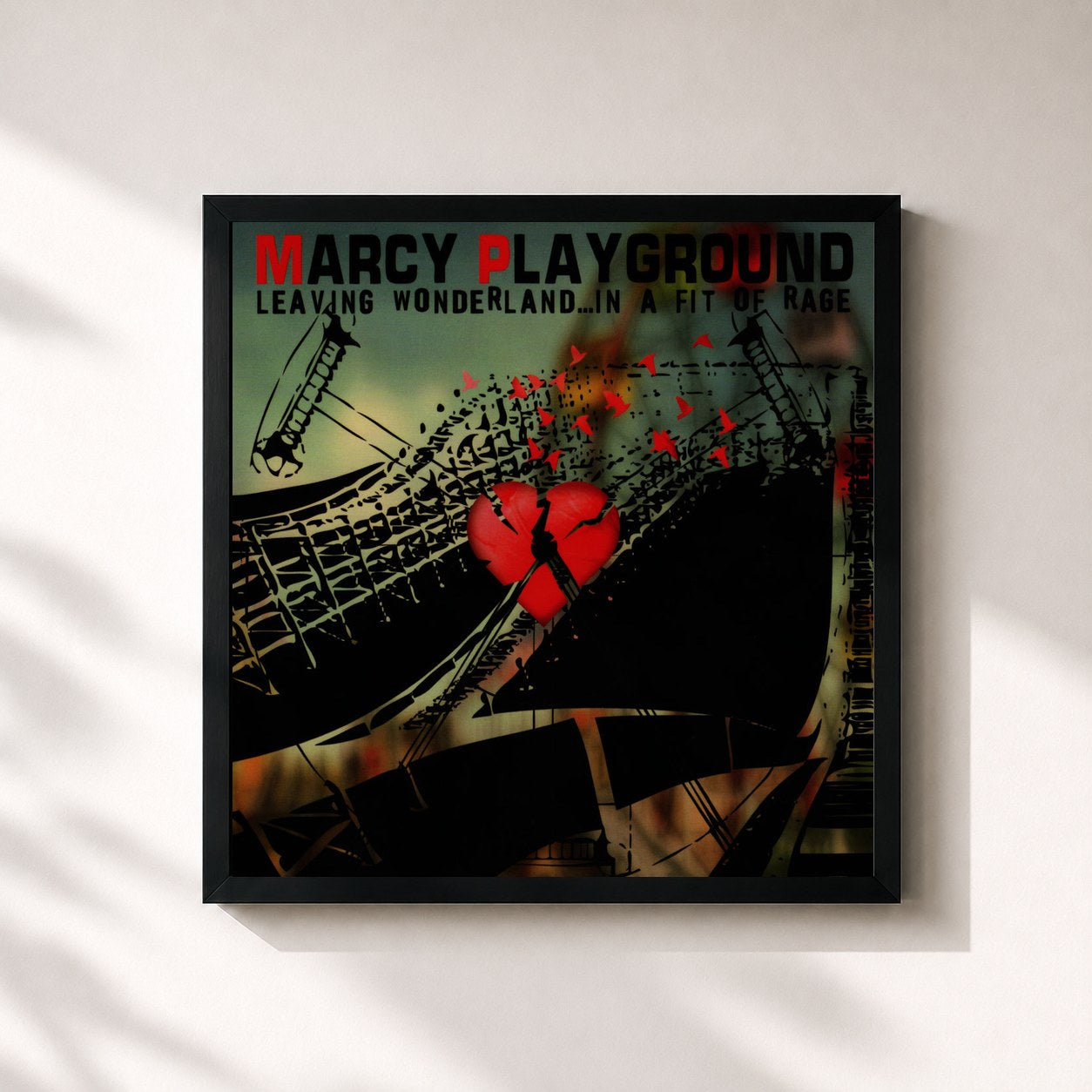 #noir Tableau carré de l'album Leaving Wonderland... In A Fit of Rage de Marcy Playground, cadre noir 32x32 cm