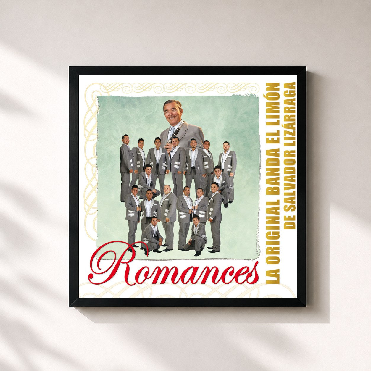 #noir Tableau carré de l'album Romances de La Original Banda El Limón De Salvador Lizárraga, cadre noir 32x32 cm