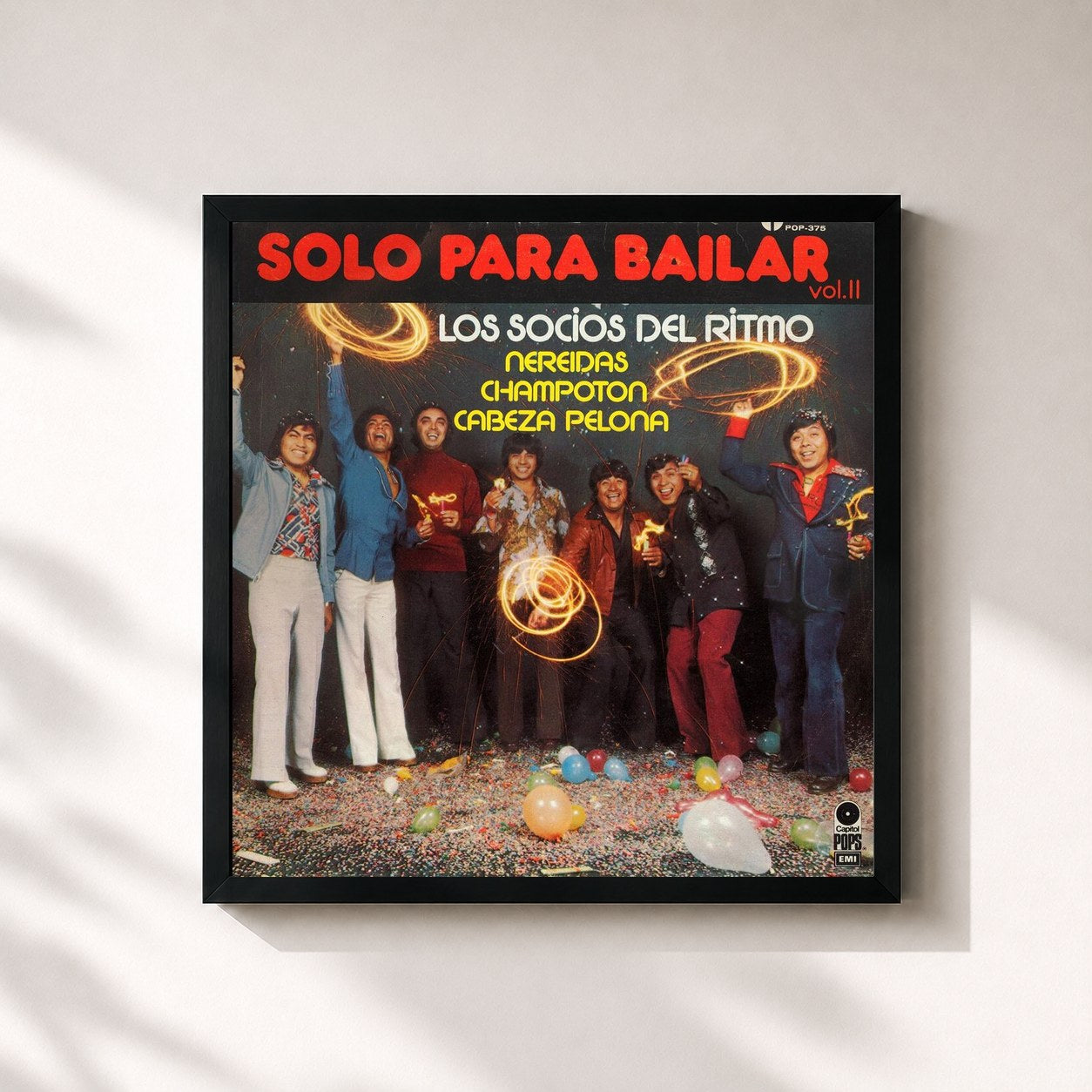 #noir Tableau carré de l'album Solo Para Bailar de Los Socios Del Ritmo, cadre noir 32x32 cm