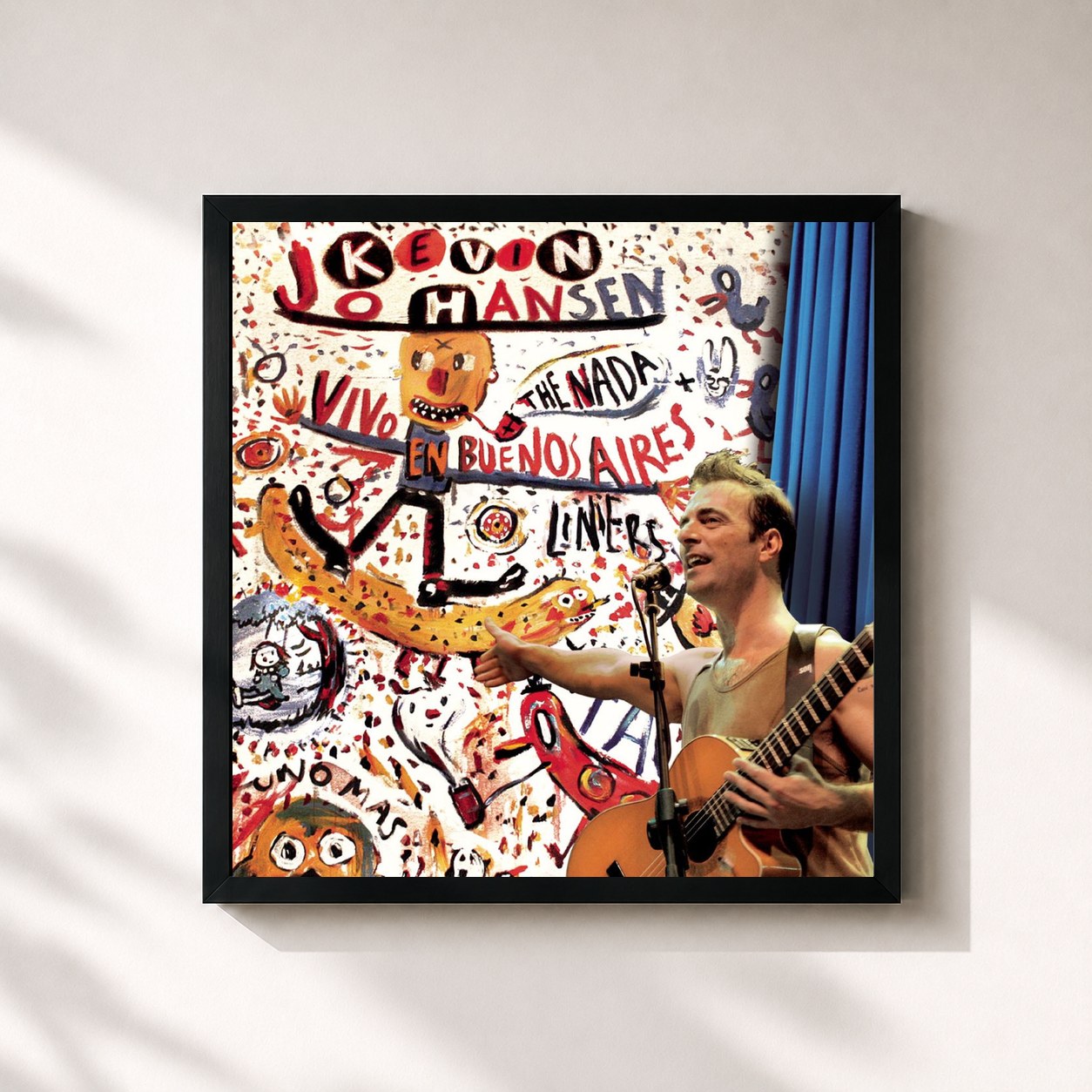 #noir Tableau carré de l'album Kevin Johansen + The Nada + Liniers: Vivo En Buenos Aires de Kevin Johansen, cadre noir 32x32 cm
