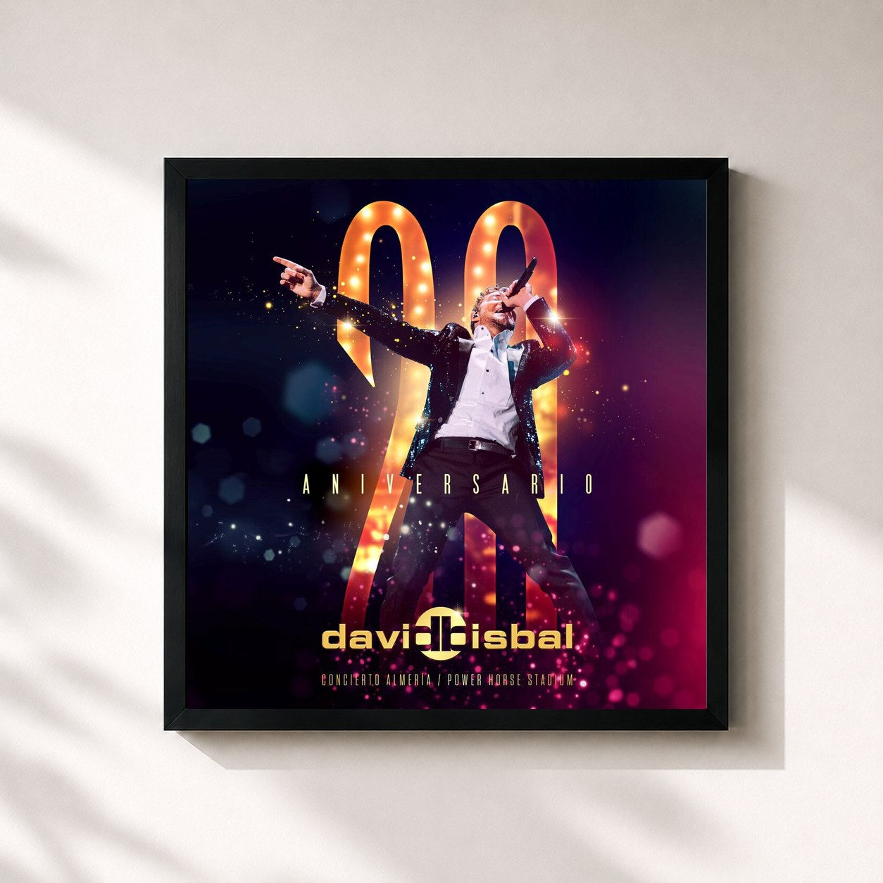 #noir Tableau carré de l'album Concierto Almería 20 Aniversario de David Bisbal, cadre noir 32x32 cm