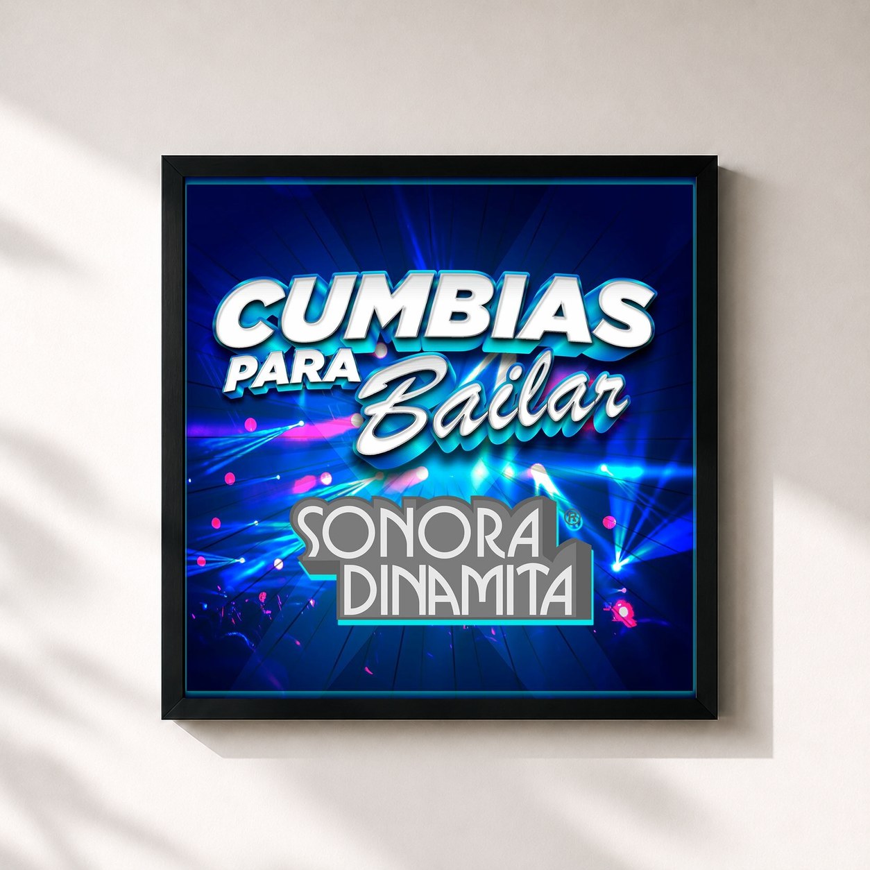 #noir Tableau carré de l'album Cumbias Para Bailar de La Sonora Dinamita, cadre noir 32x32 cm