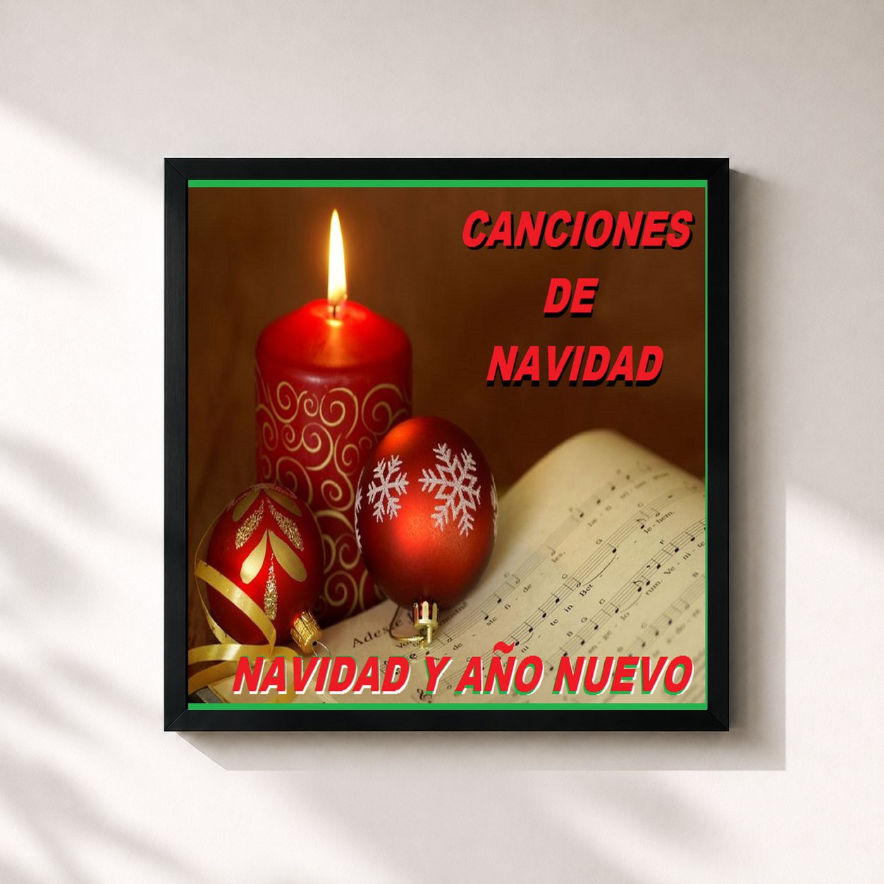 #noir Tableau carré de l'album Navidad Y Ano Nuevo de Canciones De Navidad, cadre noir 32x32 cm