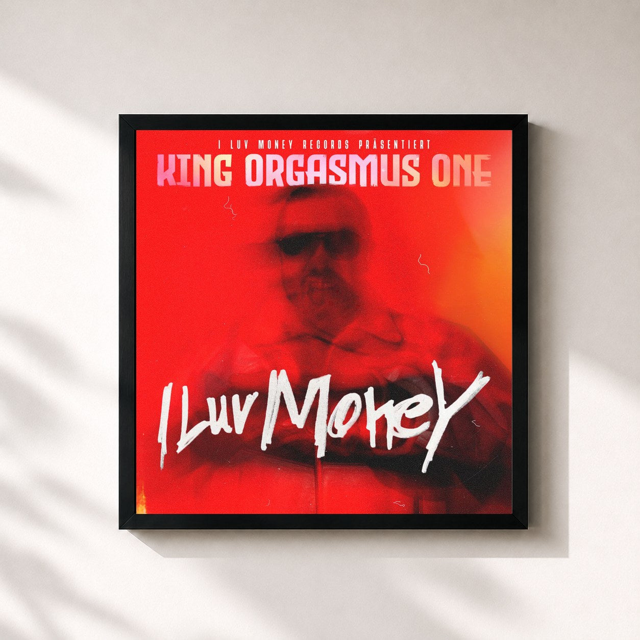 #noir Tableau carré de l'album I Luv Money de King Orgasmus One, cadre noir 32x32 cm