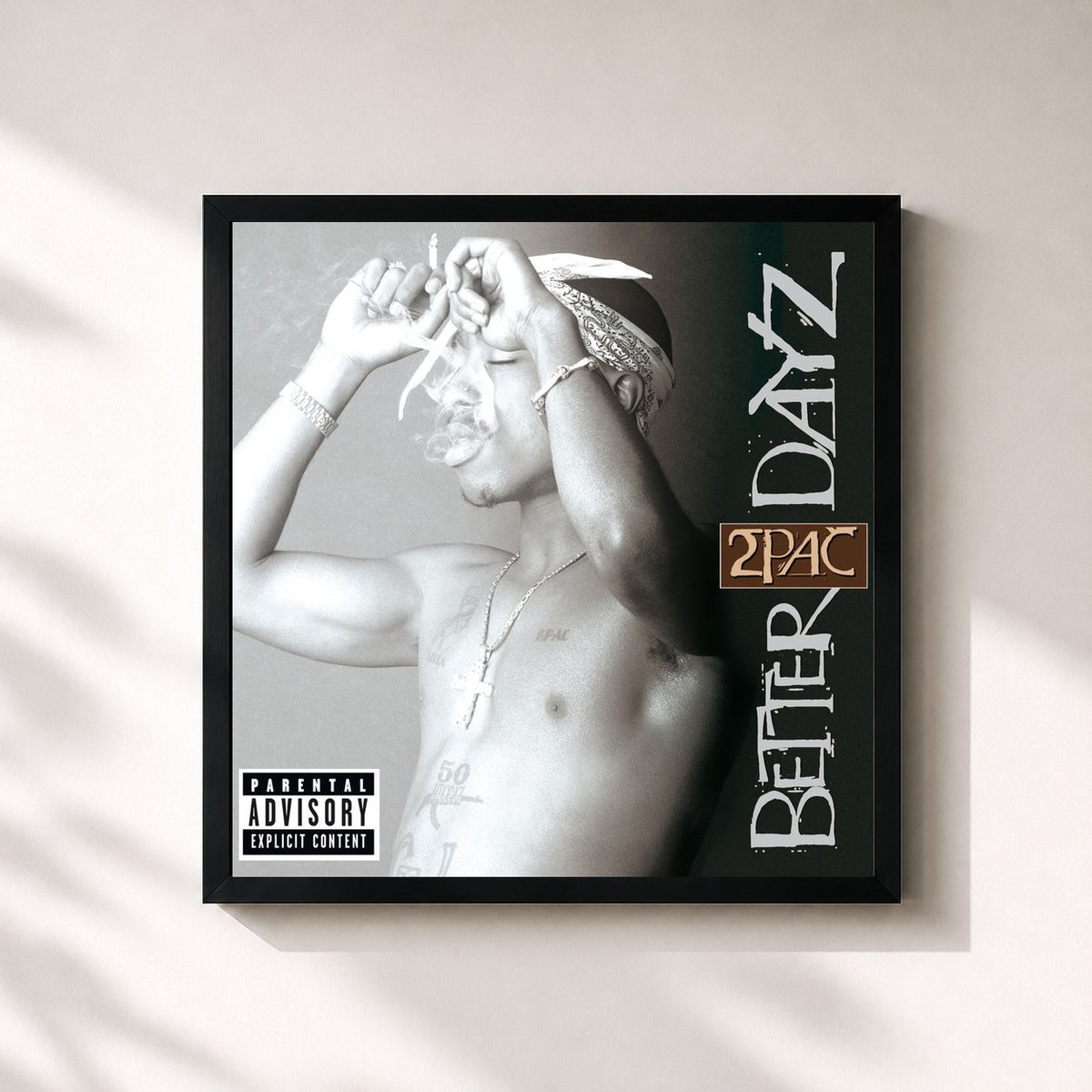#noir Tableau carré de l'album Better Dayz de 2Pac, cadre noir 32x32 cm