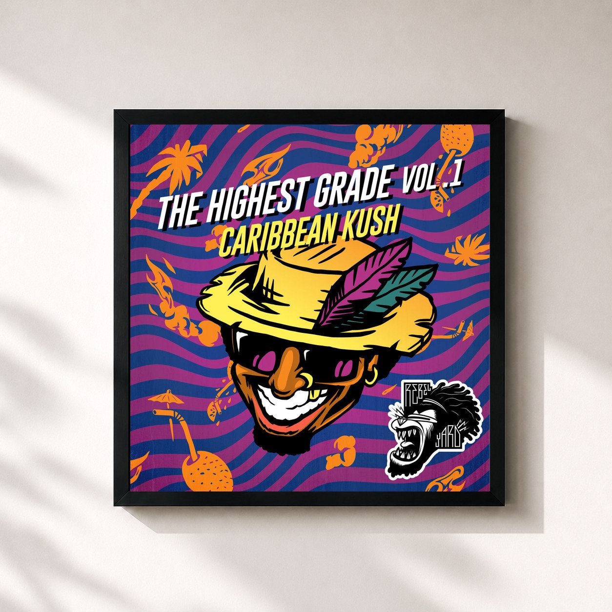#noir Tableau carré de l'album The Highest Grade EP Vol. 1 - Caribbean Kush de The Partysquad, cadre noir 32x32 cm