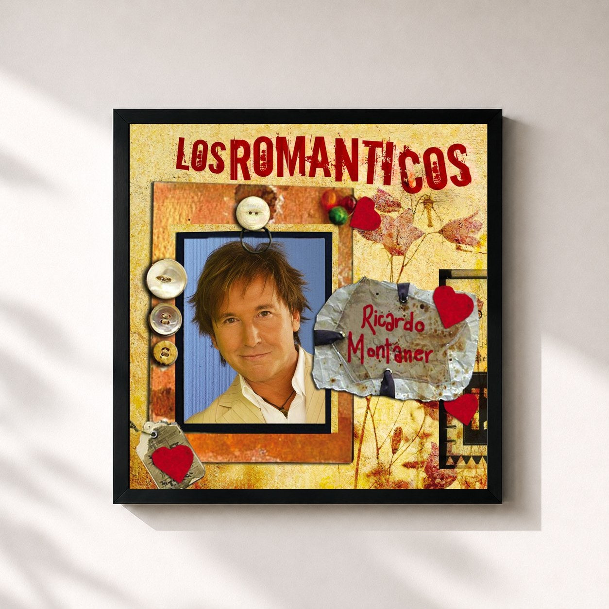 #noir Tableau carré de l'album Los Romanticos- Ricardo Montaner de Ricardo Montaner, cadre noir 32x32 cm