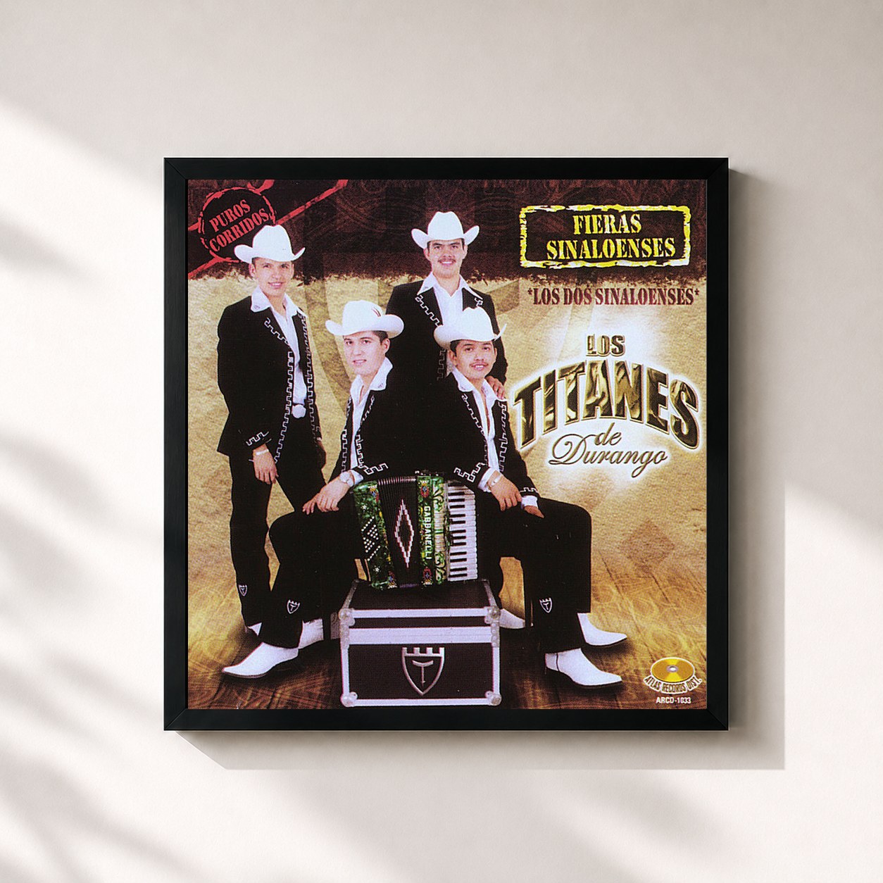 #noir Tableau carré de l'album Fieras Sinaloenses de Los Titanes De Durango, cadre noir 32x32 cm