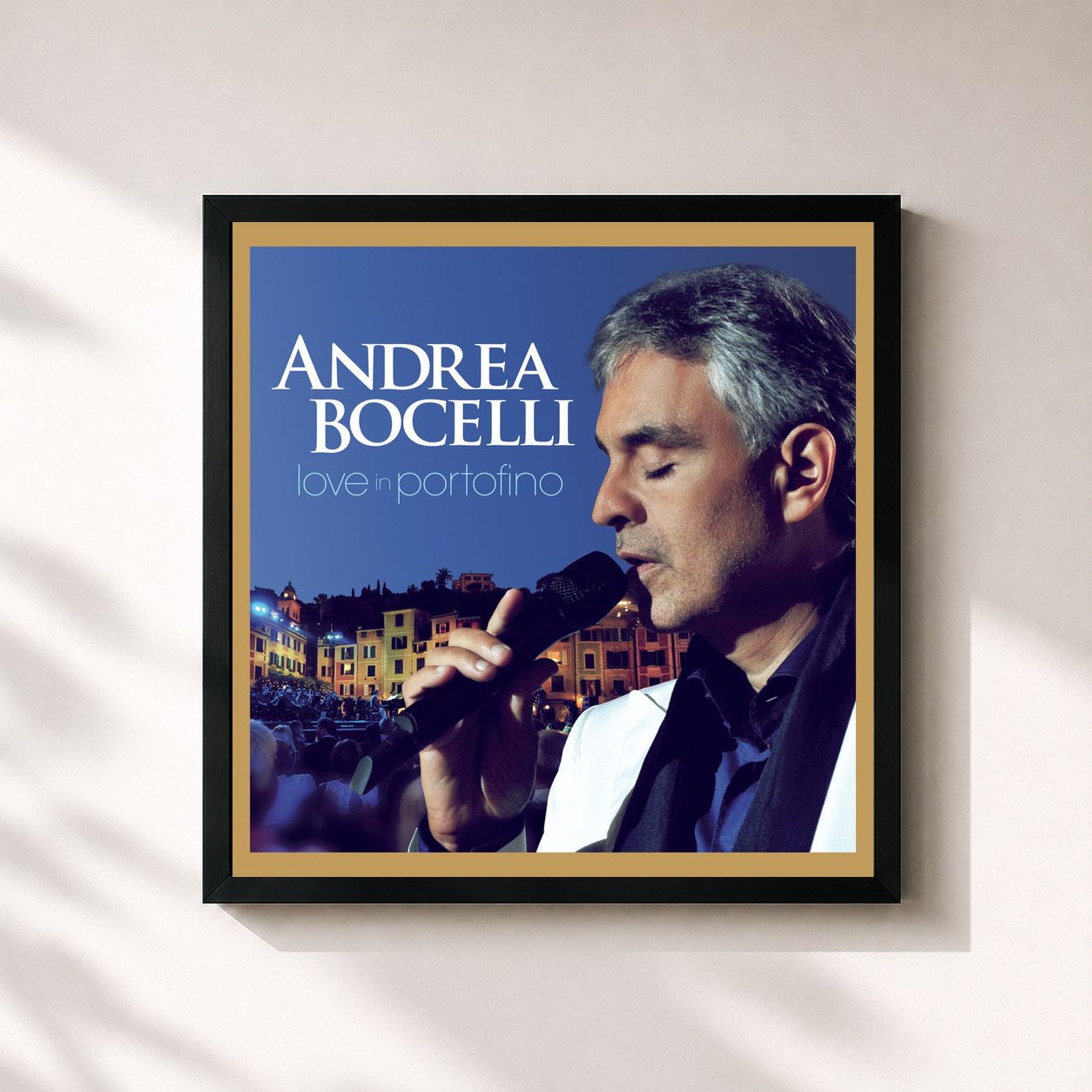 #noir Tableau carré de l'album Love In Portofino (Super Deluxe) de Andrea Bocelli, cadre noir 32x32 cm