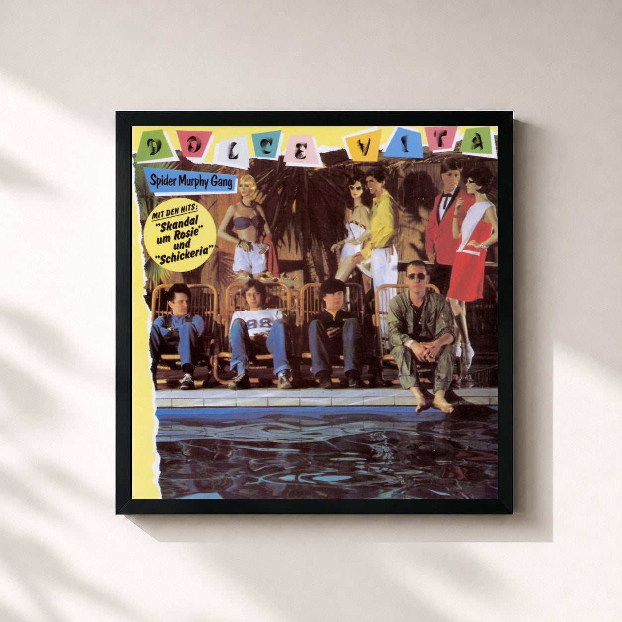 #noir Tableau carré de l'album Dolce Vita de Spider Murphy Gang, cadre noir 32x32 cm