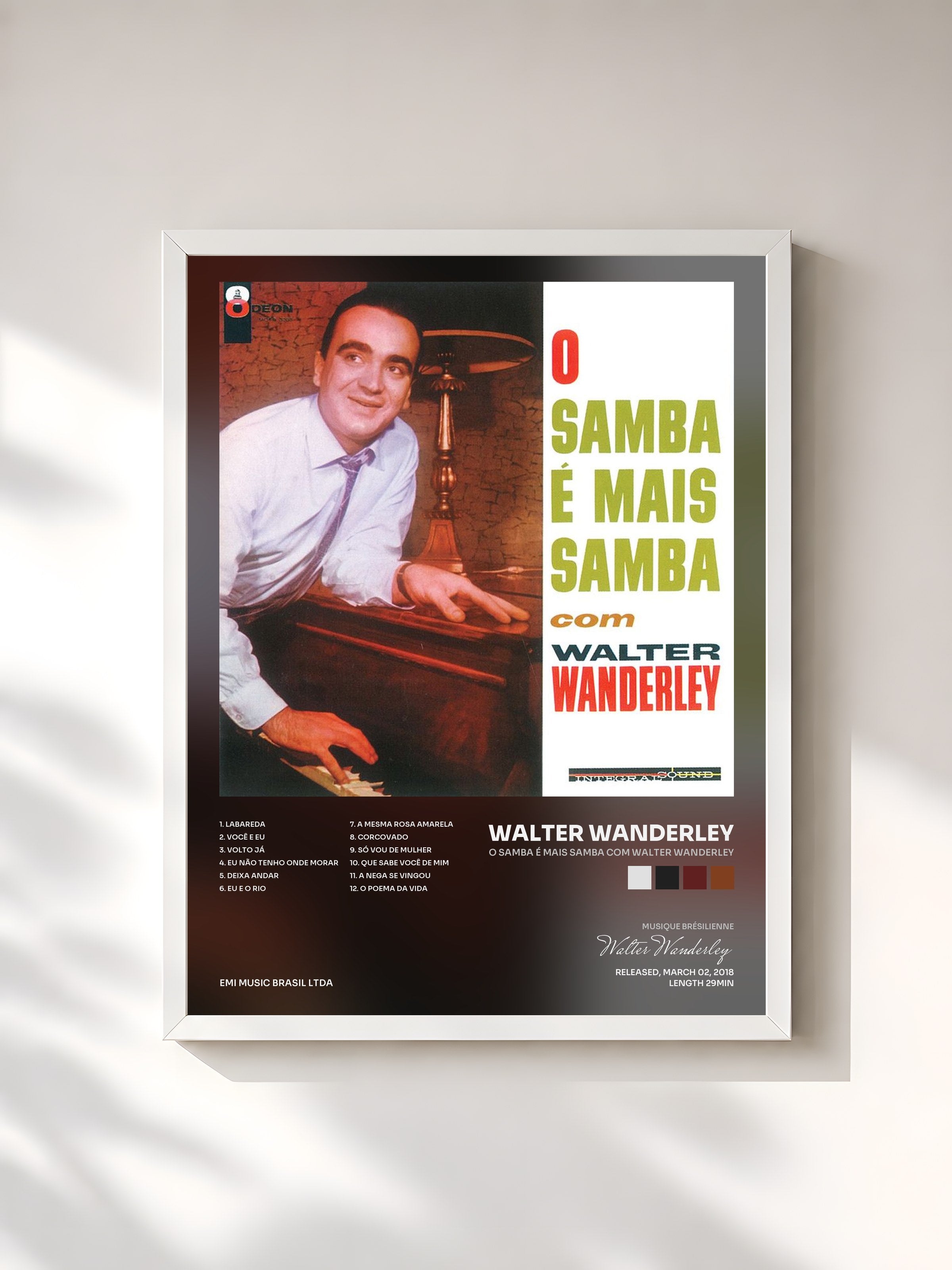 #blanc Tableau de l'album O Samba É Mais Samba Com Walter Wanderley de Walter Wanderley, cadre blanc, imprimé et encadré en France