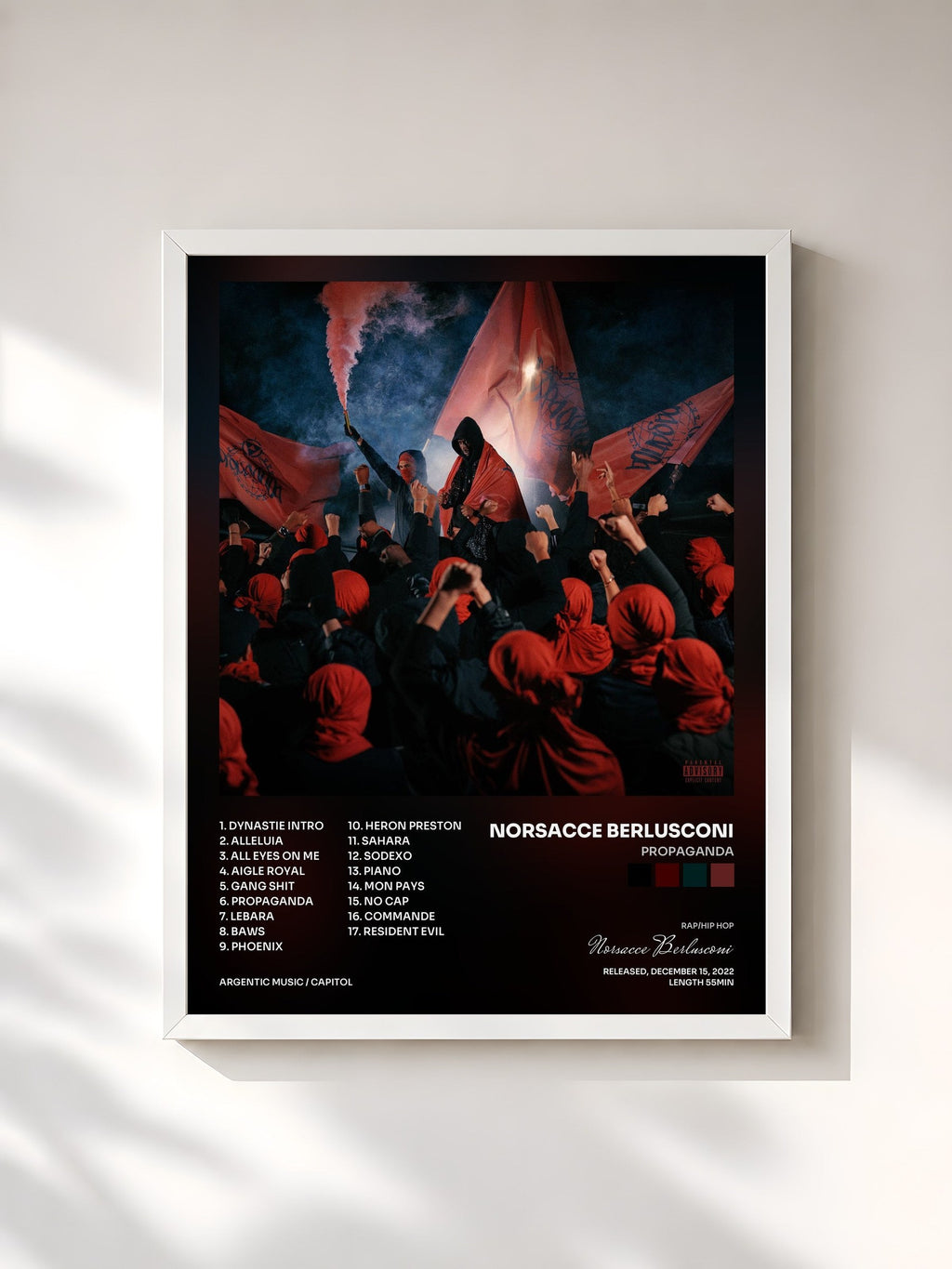 #blanc Tableau de l'album Propaganda de Norsacce Berlusconi, cadre blanc, imprimé et encadré en France