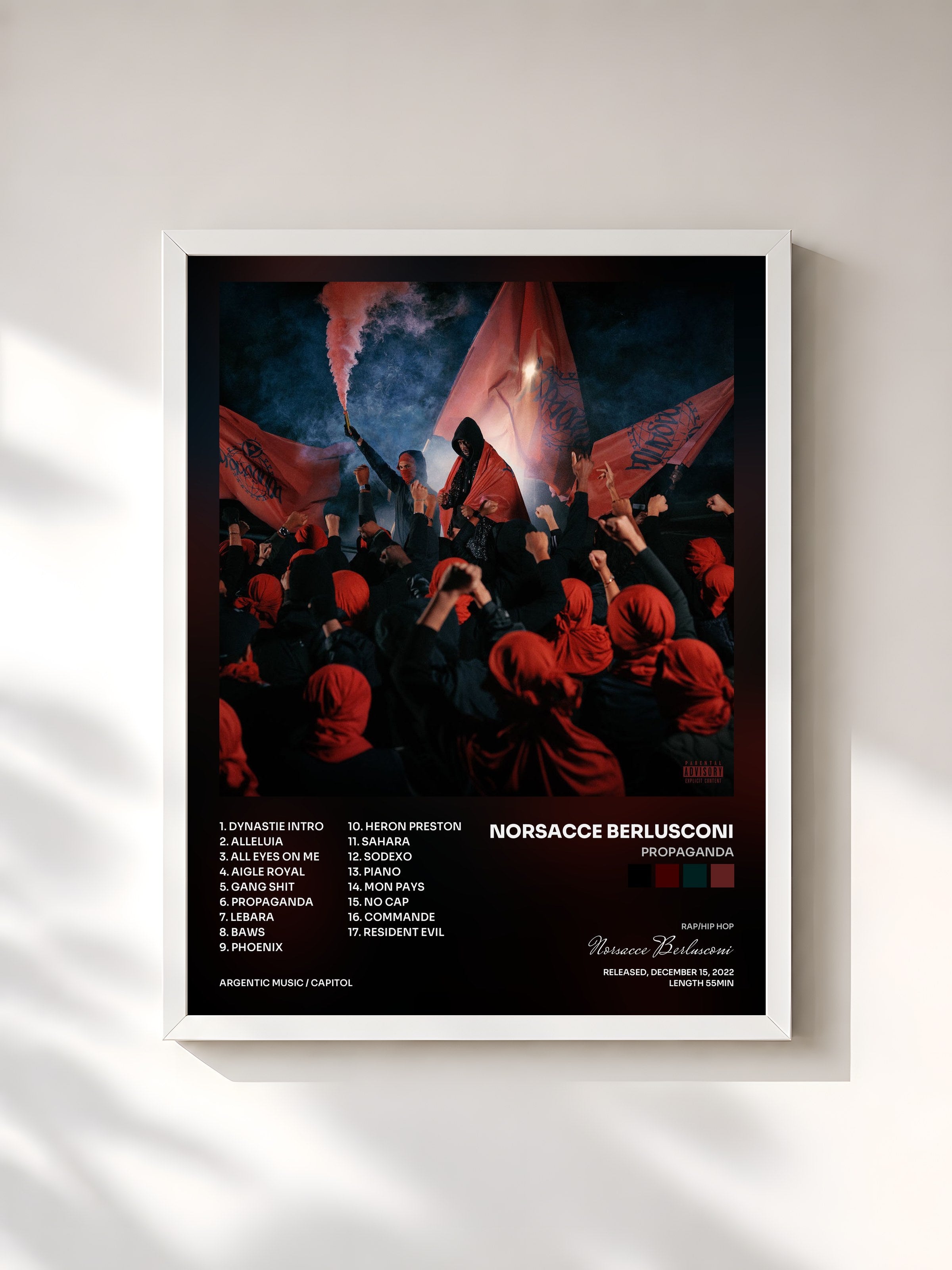 #blanc Tableau de l'album Propaganda de Norsacce Berlusconi, cadre blanc, imprimé et encadré en France