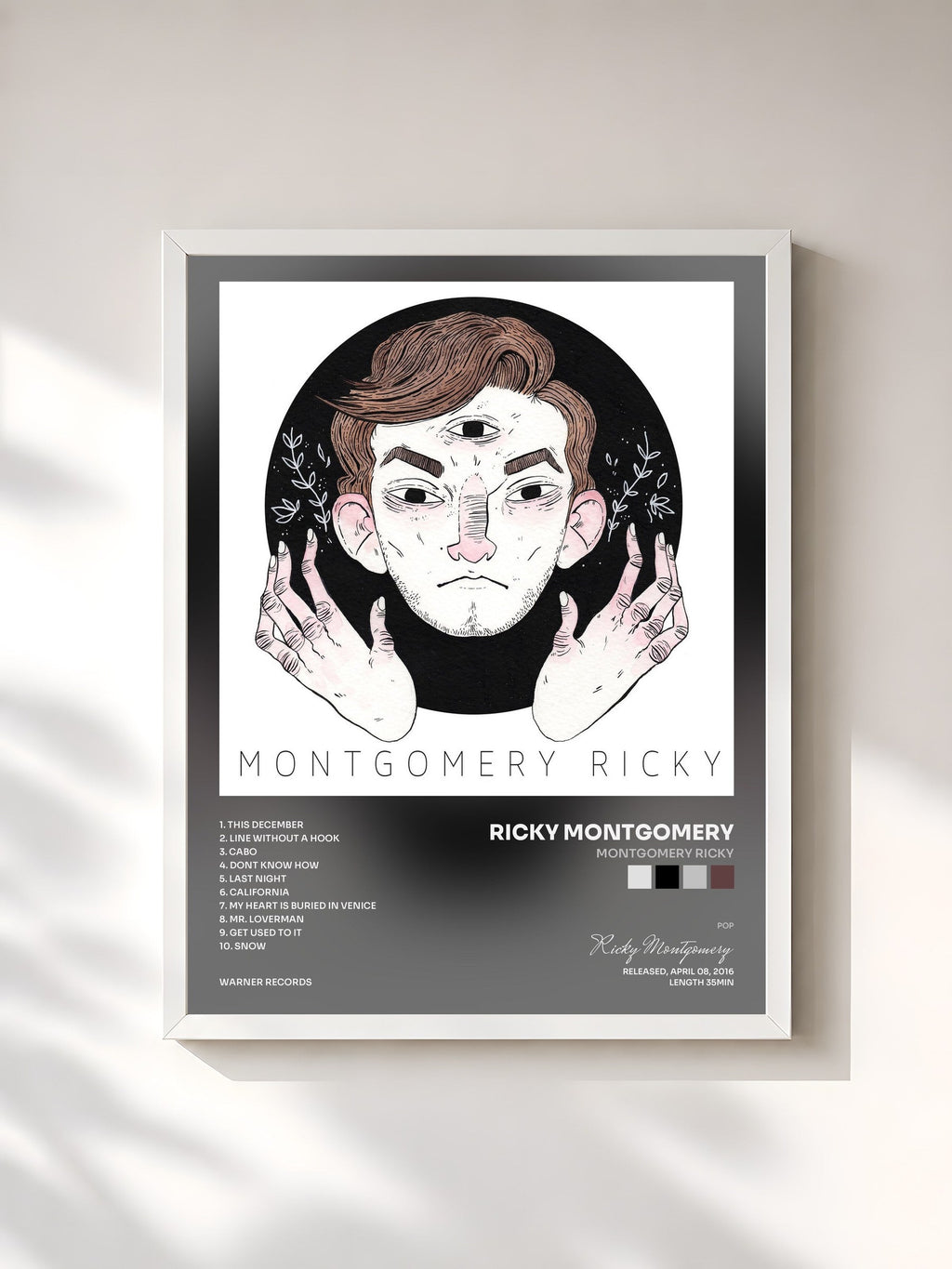 #blanc Montgomery Ricky di Ricky Montgomery in stampa incorniciata, cornice bianca, stampata e incorniciata in Francia
