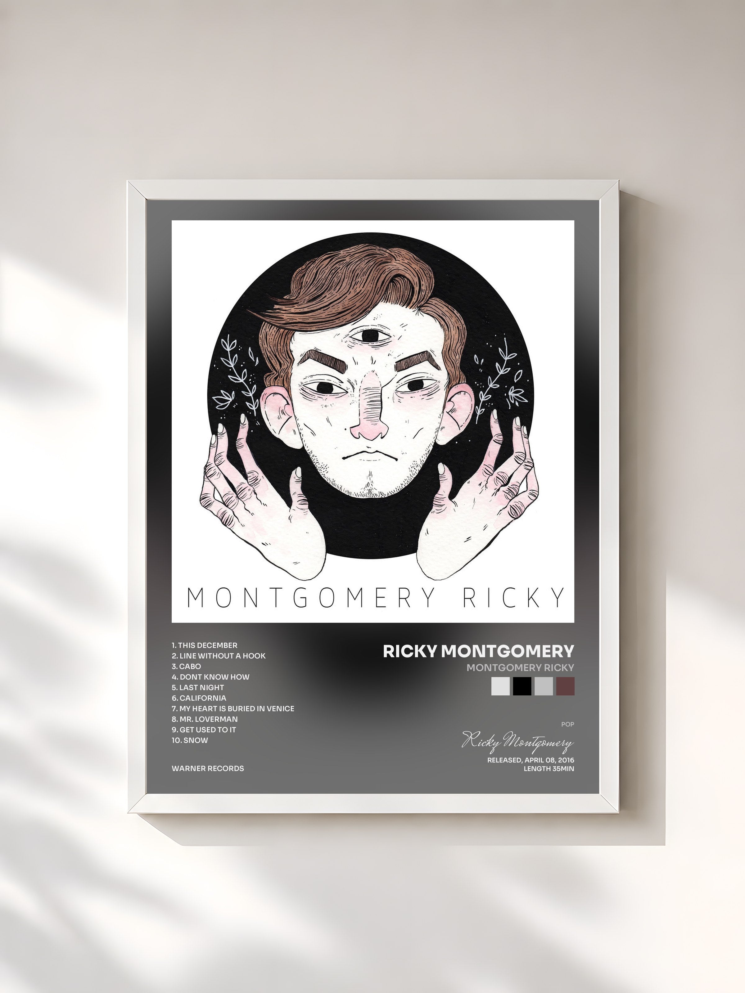 #blanc Tableau de l'album Montgomery Ricky de Ricky Montgomery, cadre blanc, imprimé et encadré en France