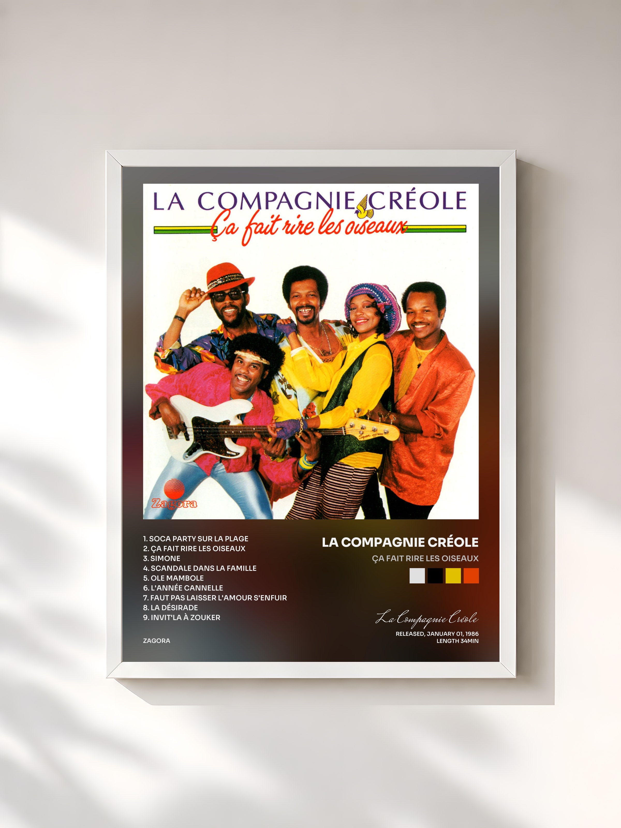 #blanc Tableau de l'album Ça fait rire les oiseaux de La Compagnie Créole, cadre blanc, imprimé et encadré en France