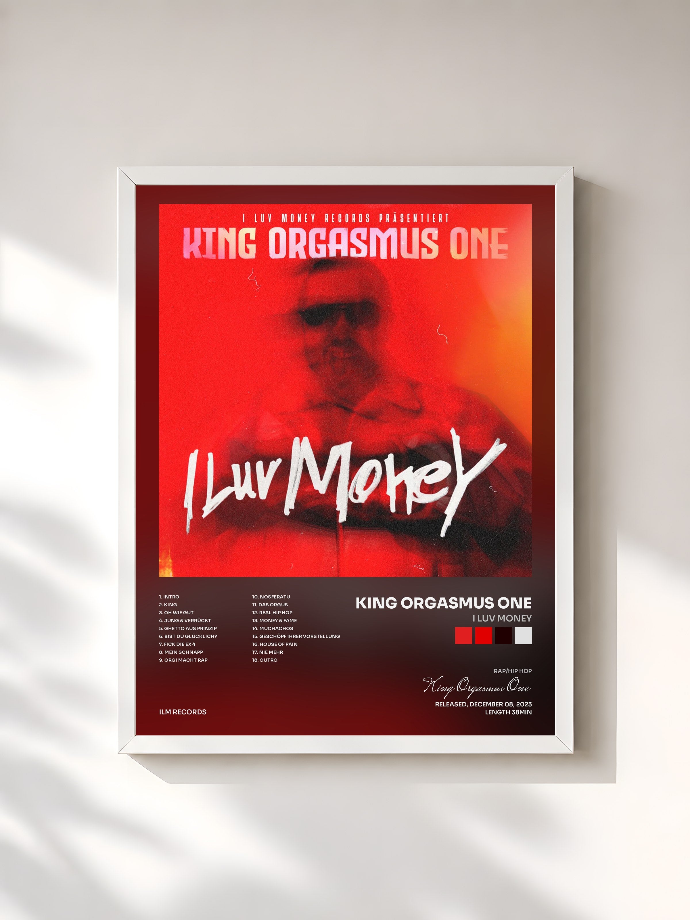 #blanc Tableau de l'album I Luv Money de King Orgasmus One, cadre blanc, imprimé et encadré en France
