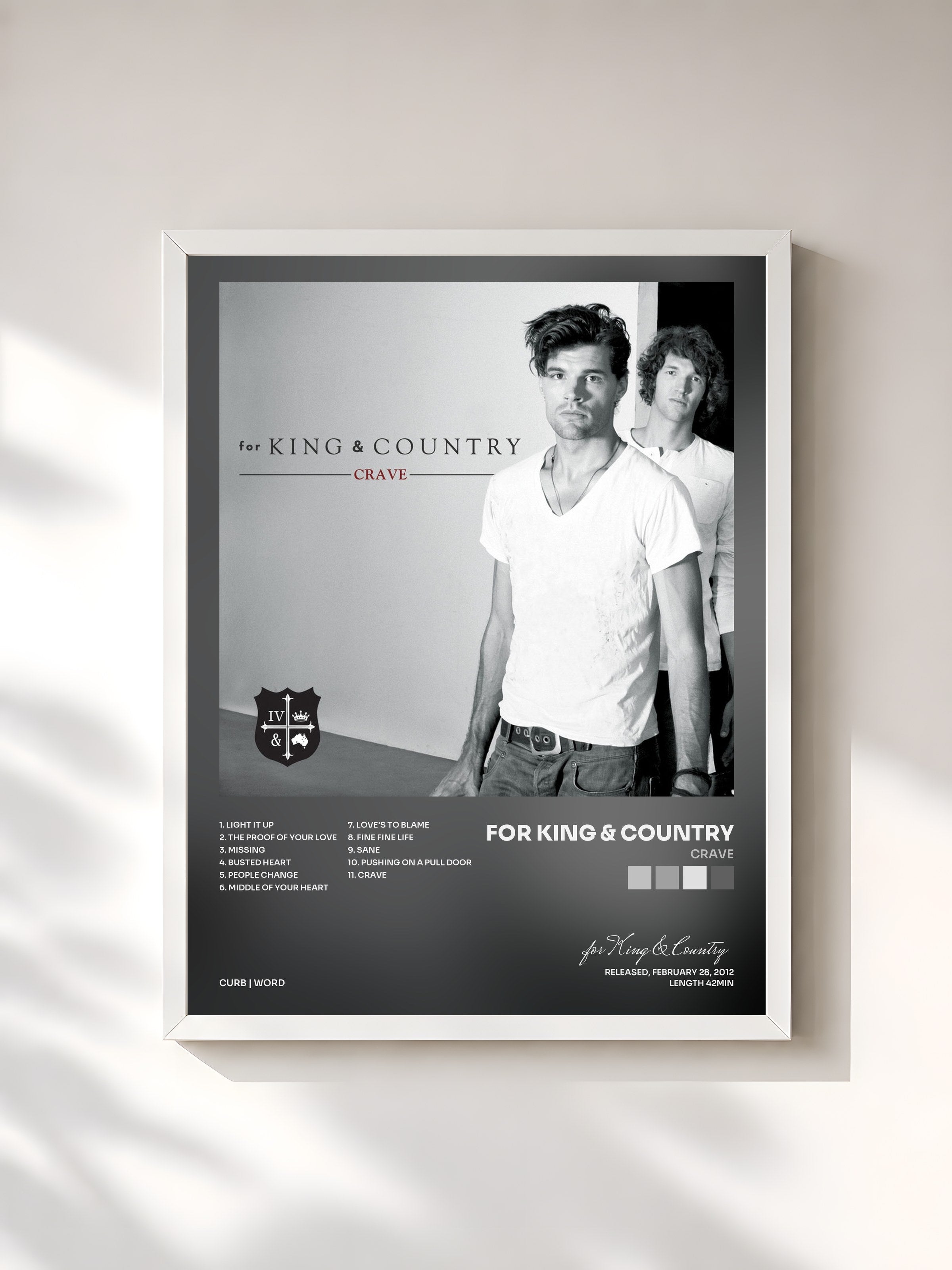 #blanc Tableau de l'album Crave de for King & Country, cadre blanc, imprimé et encadré en France