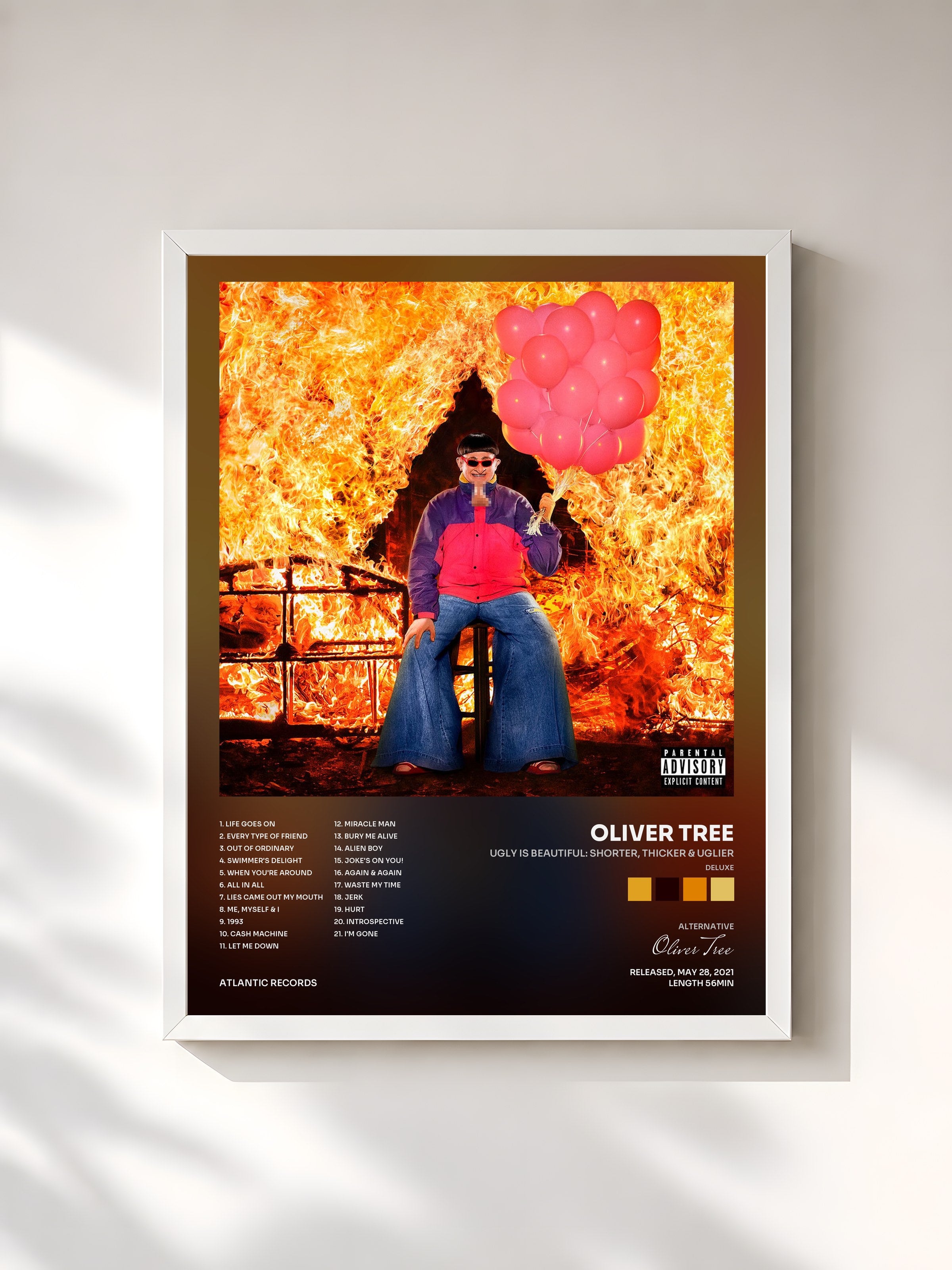 #blanc Tableau de l'album Ugly is Beautiful: Shorter, Thicker & Uglier (Deluxe) de Oliver Tree, cadre blanc, imprimé et encadré en France