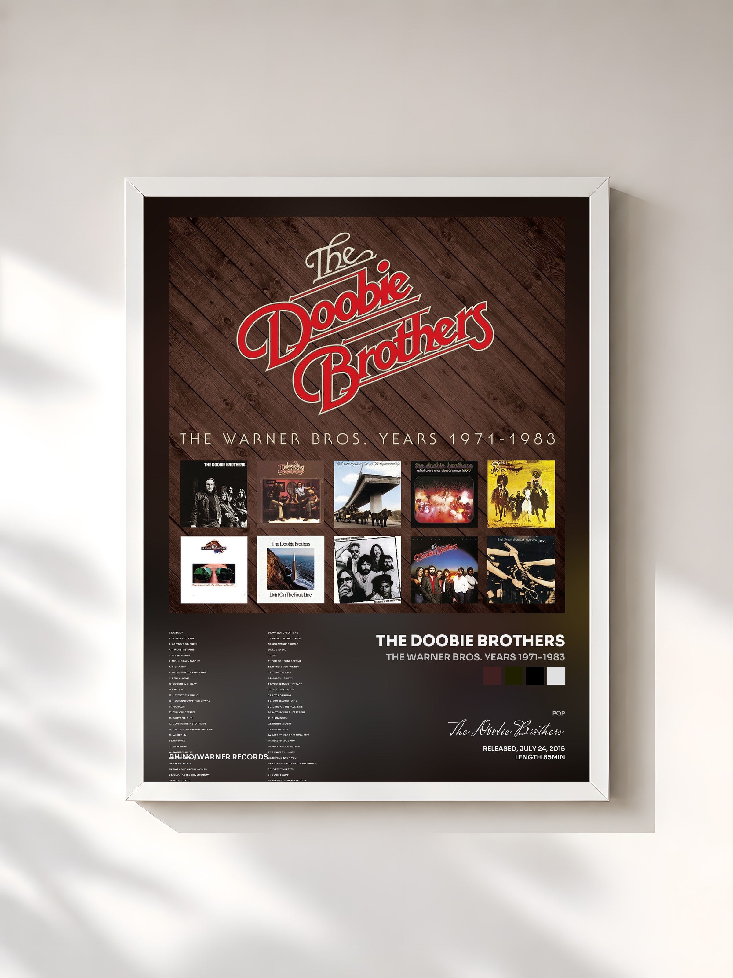 #blanc Tableau de l'album The Warner Bros. Years 1971-1983 de The Doobie Brothers, cadre blanc, imprimé et encadré en France