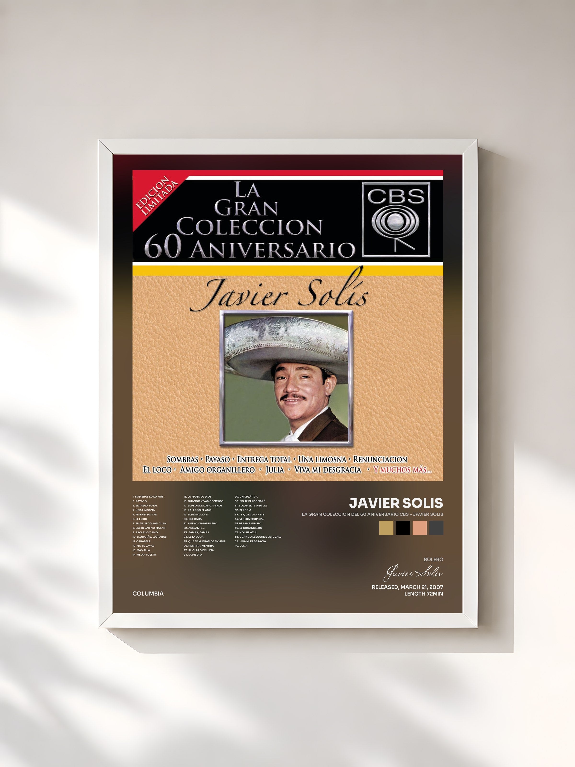 #blanc Tableau de l'album La Gran Coleccion Del 60 Aniversario CBS - Javier Solis de Javier Solis, cadre blanc, imprimé et encadré en France