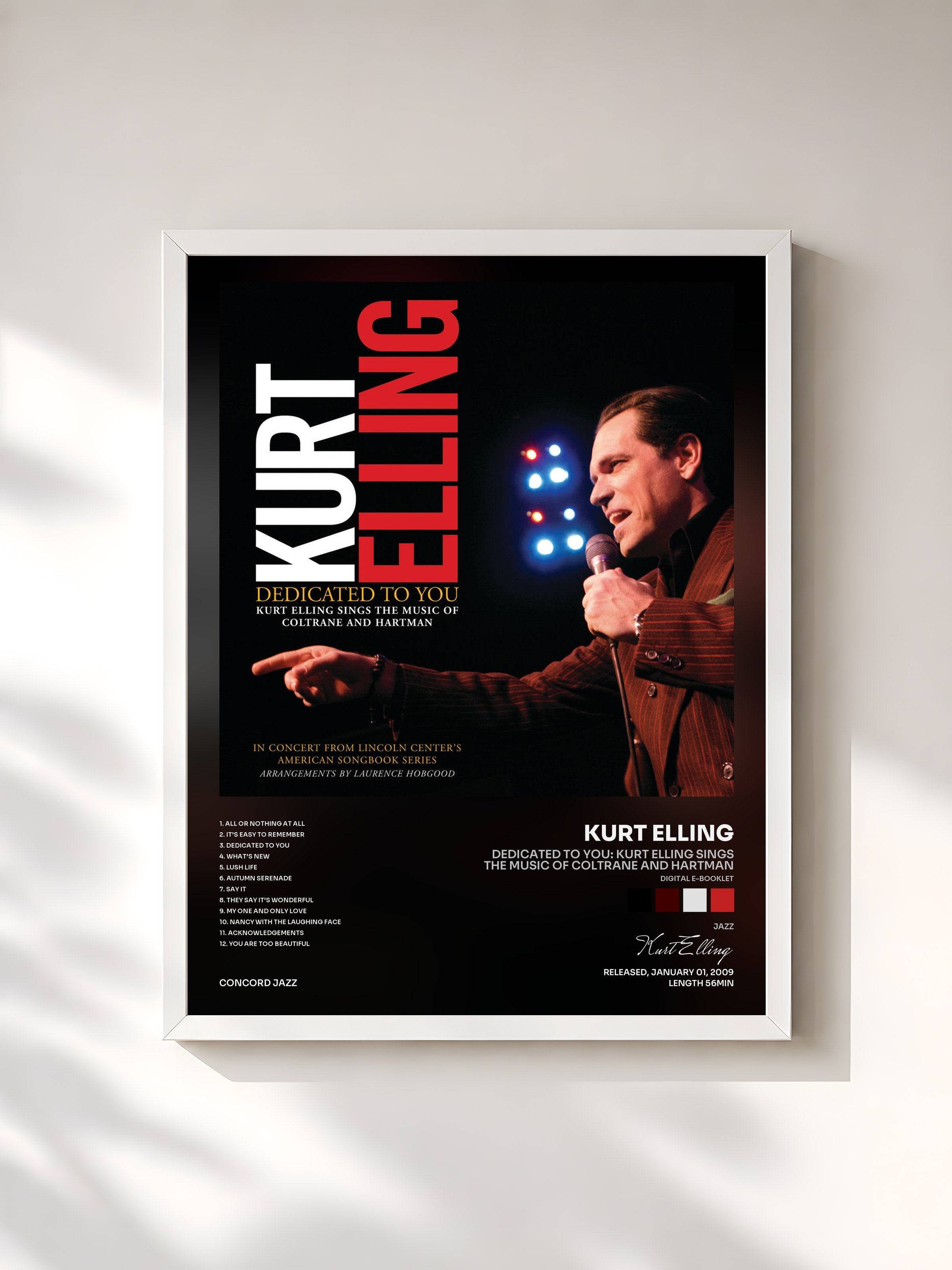 #blanc Tableau de l'album Dedicated To You: Kurt Elling Sings the Music of Coltrane and Hartman (Digital e-Booklet) de Kurt Elling, cadre blanc, imprimé et encadré en France
