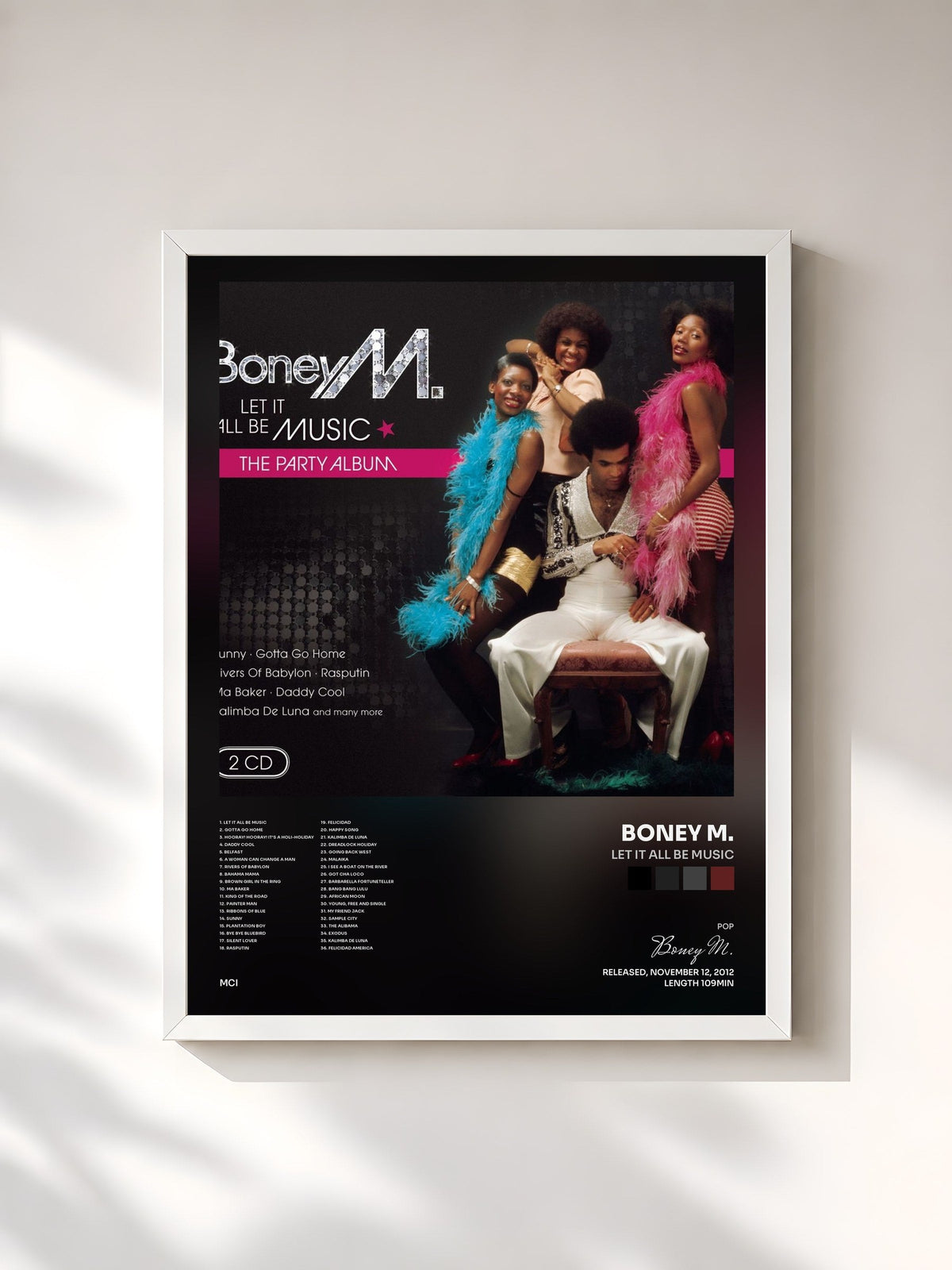 #blanc Let It All Be Music von Boney M. als gerahmter Kunstdruck, weißer Rahmen, gedruckt und gerahmt in Frankreich